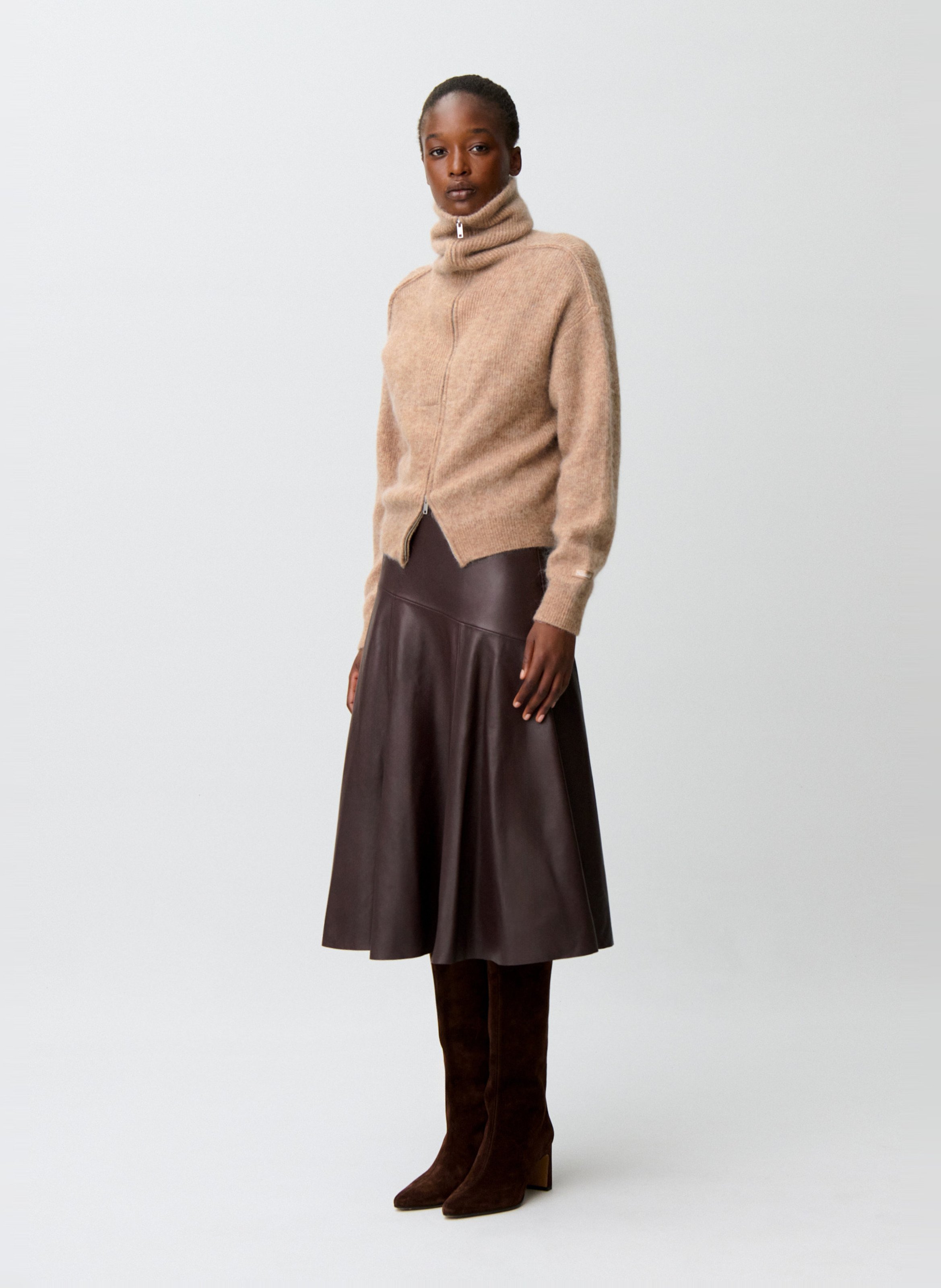 Zip-up cardigan in blended wool CLAUDIE PIERLOT Beige