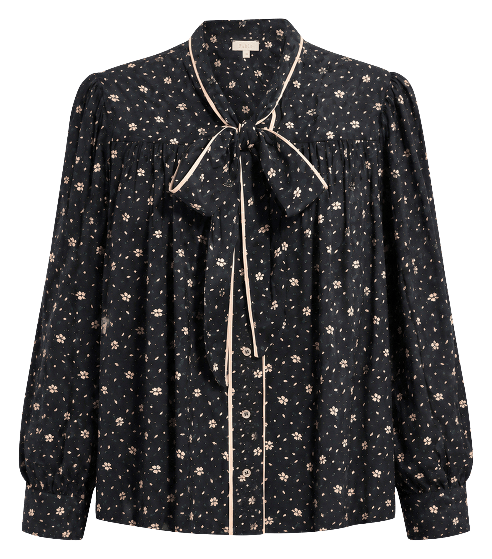 Chemise col lavallière à motif fleuri PABLO Noir