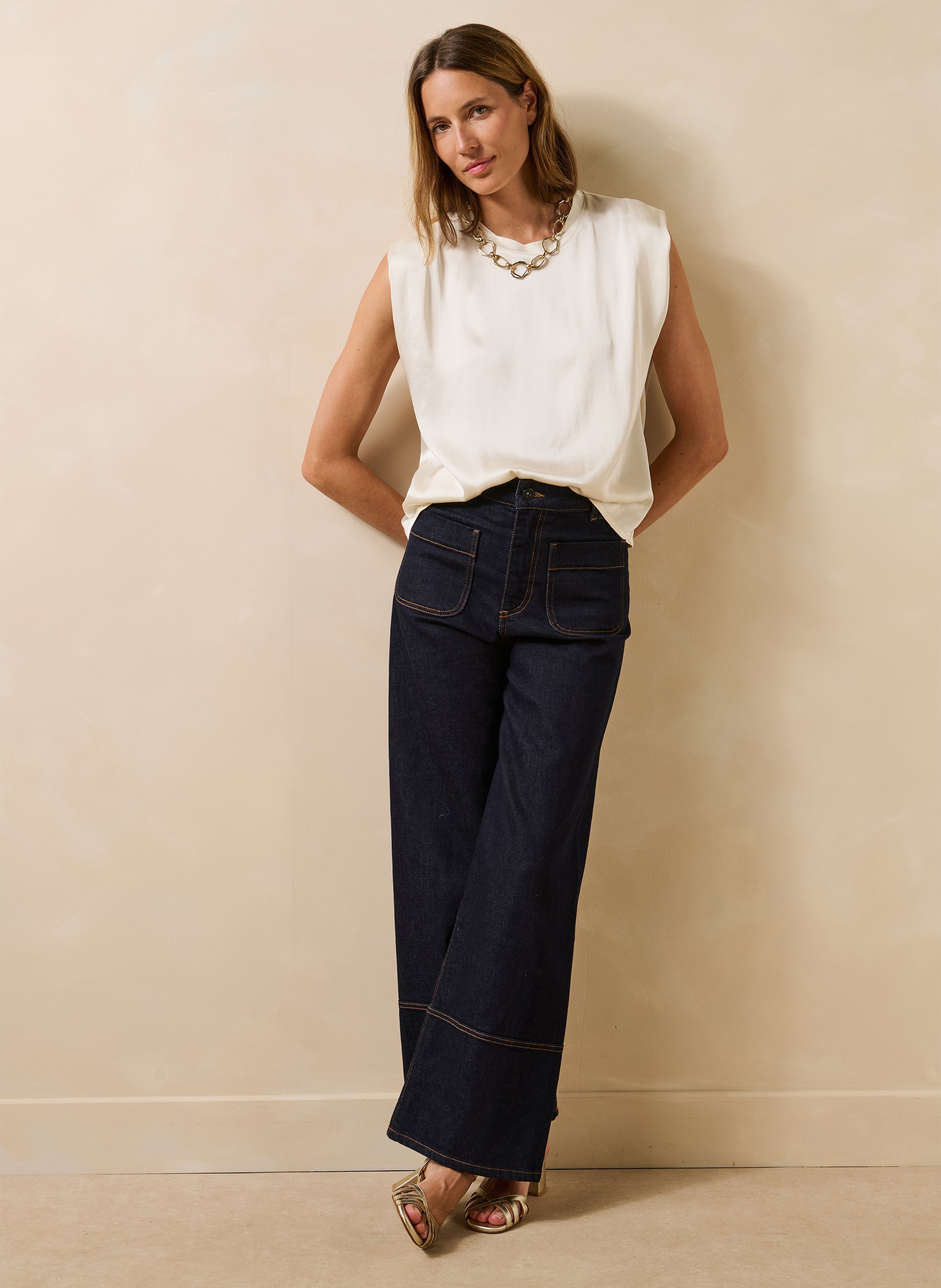 Top sans manches uni satiné LA FEE MARABOUTEE Blanc