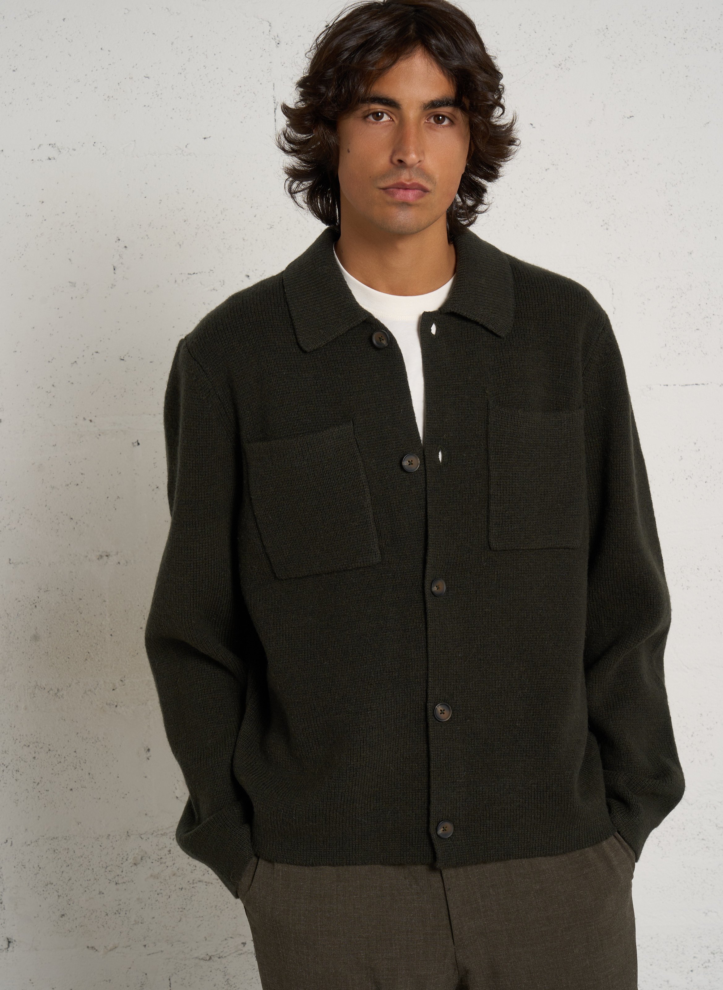 Pull uni à col polo en laine  LES DEUX Vert