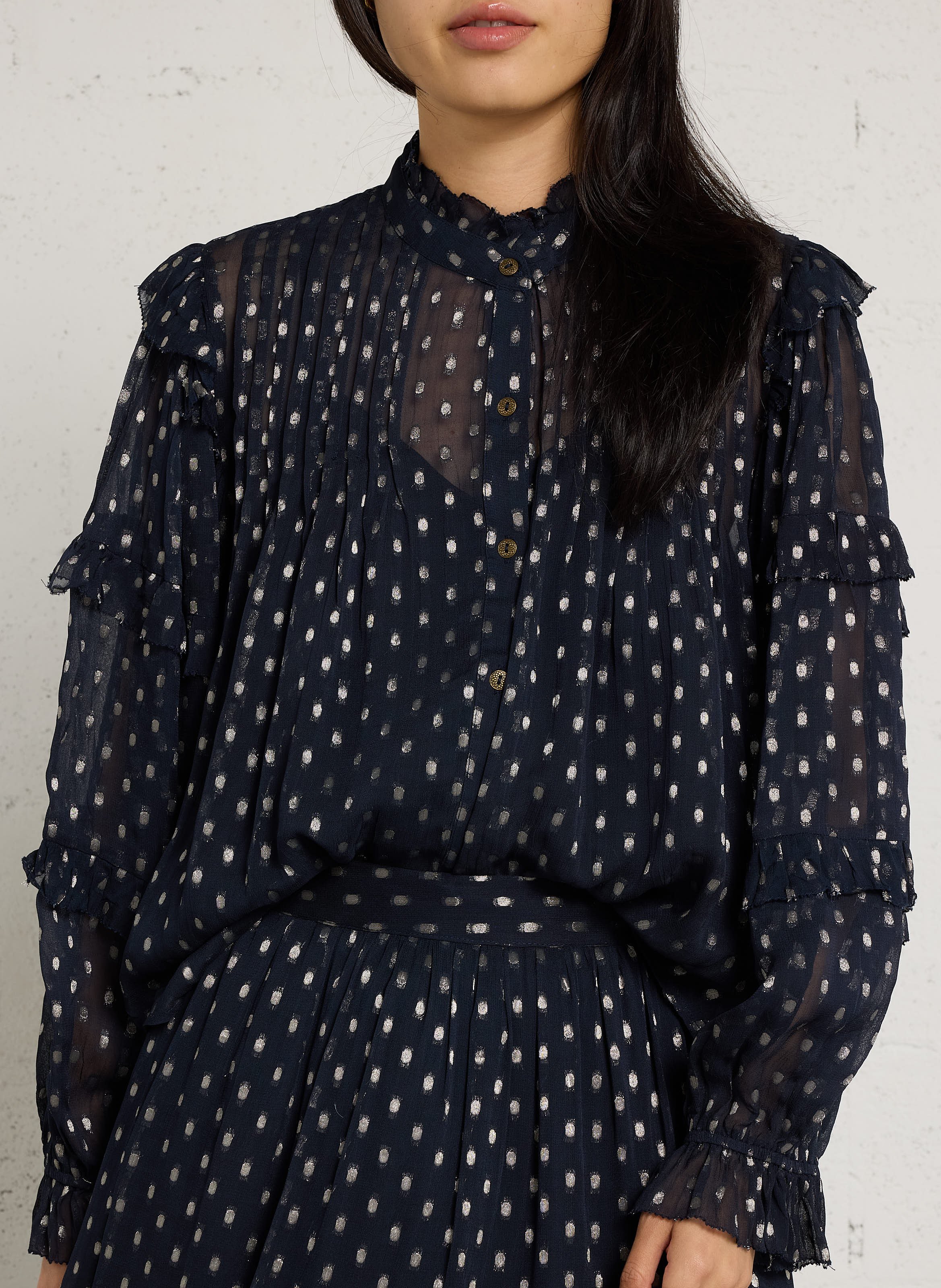 Doorschijnende, soepele blouse van gemengd katoen MAISON HOTEL Blauw