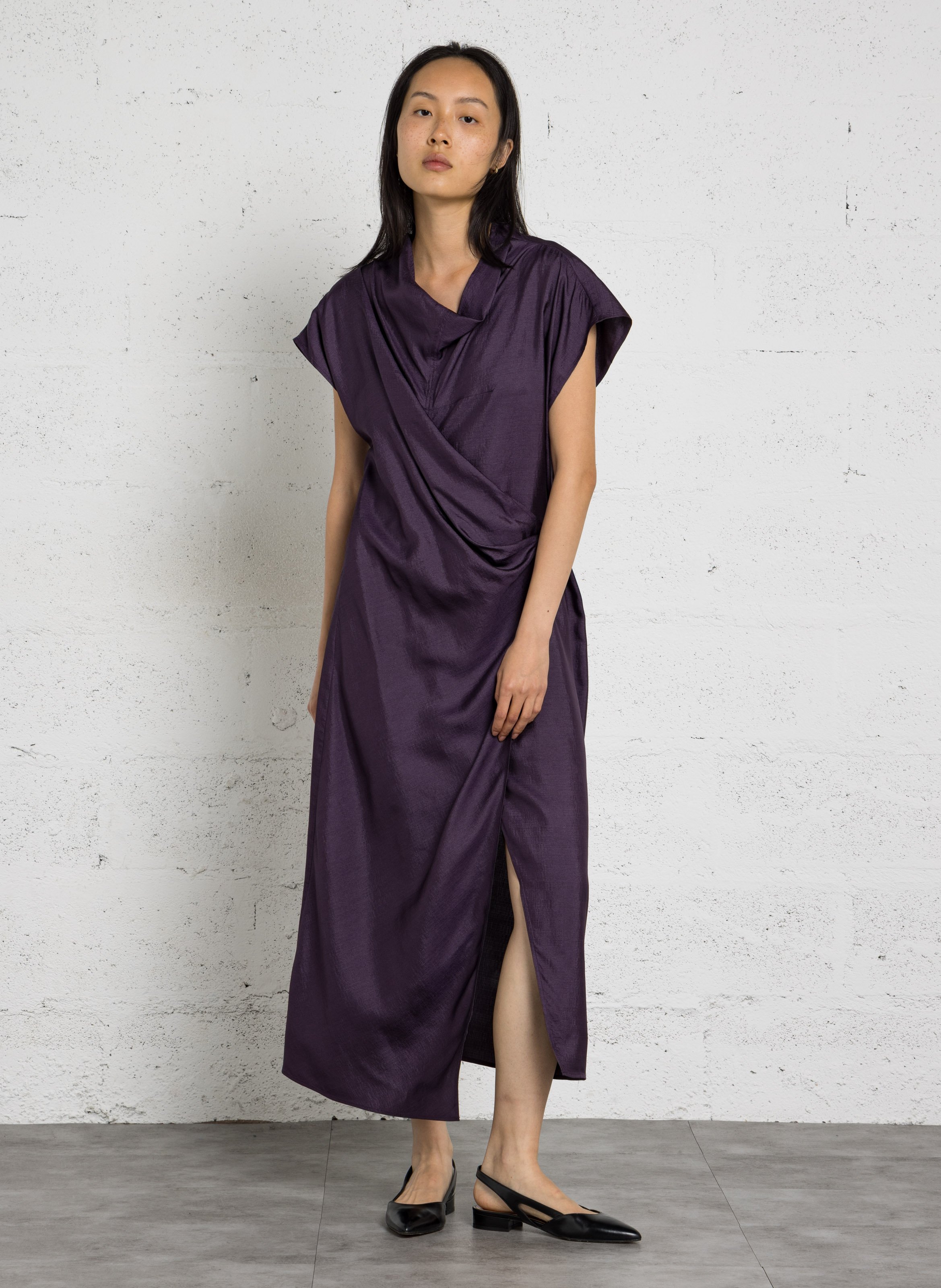 Robe midi col montant en soie SOEUR Violet