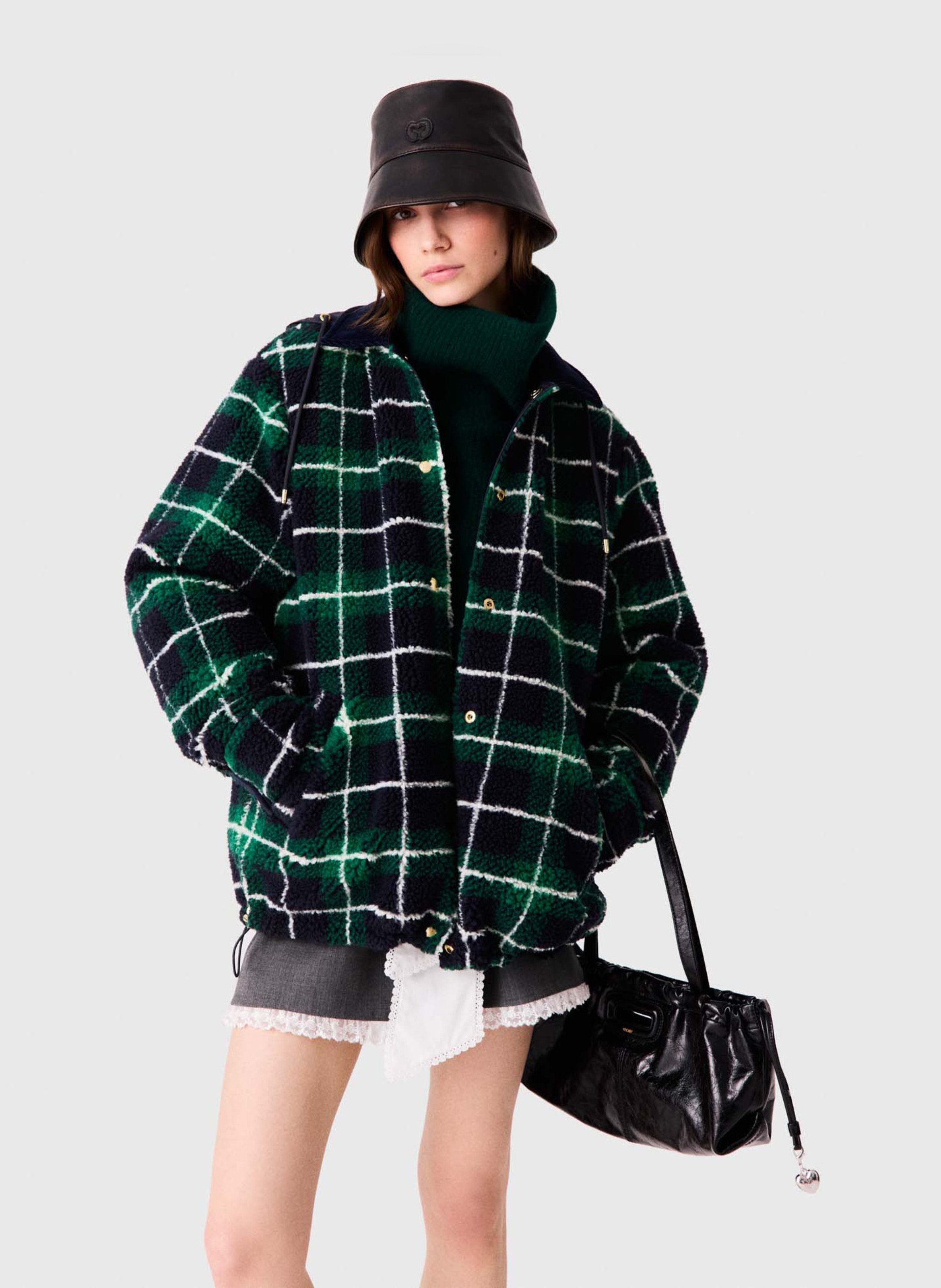 Parka réversible bouclette à carreaux MAJE Bleu