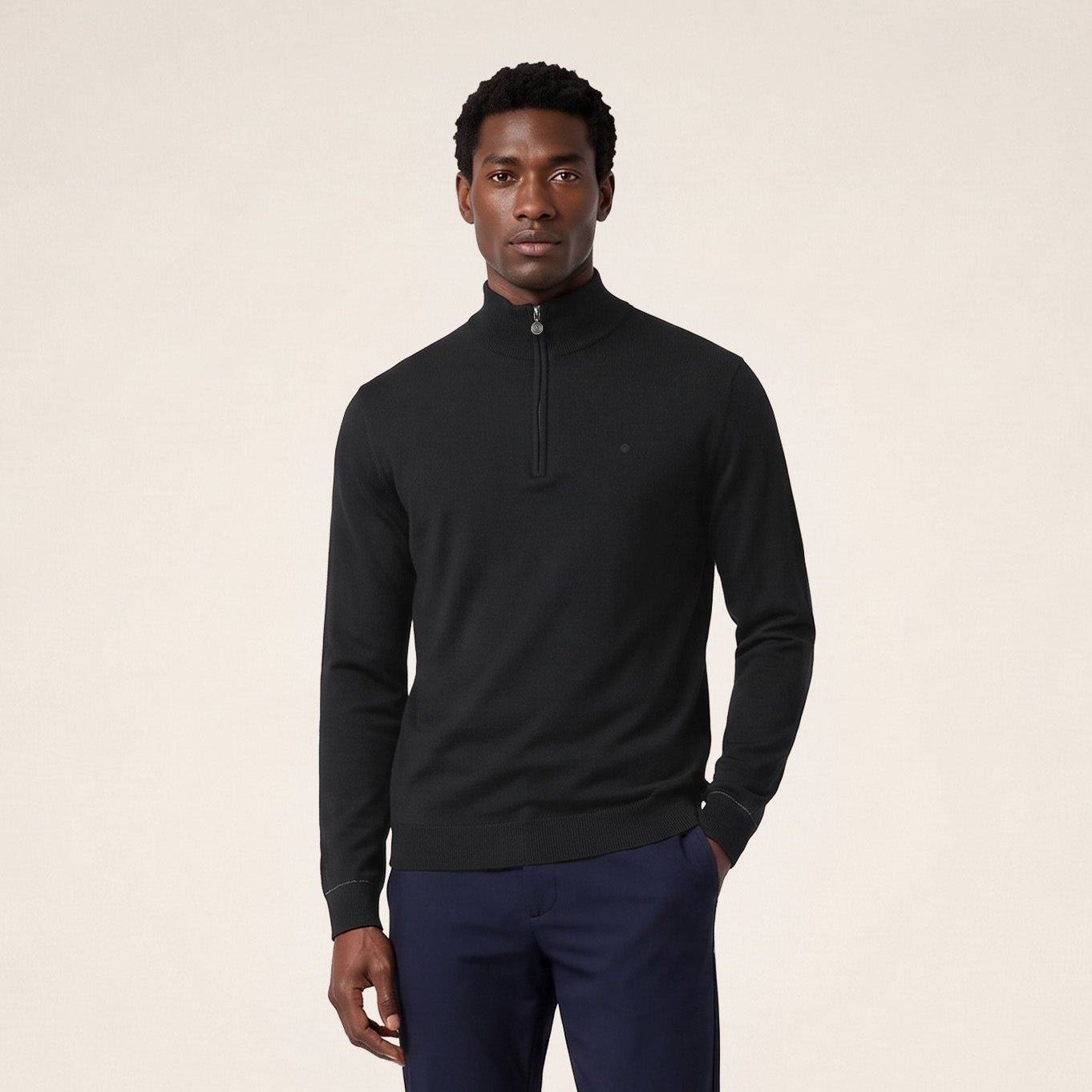 Essential black MARVINE zip-neck sweater SERGE BLANCO Black