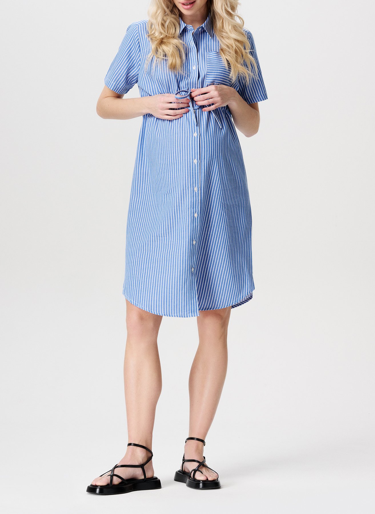 Robe courte de maternité col classique en coton bio NOPPIES Bleu