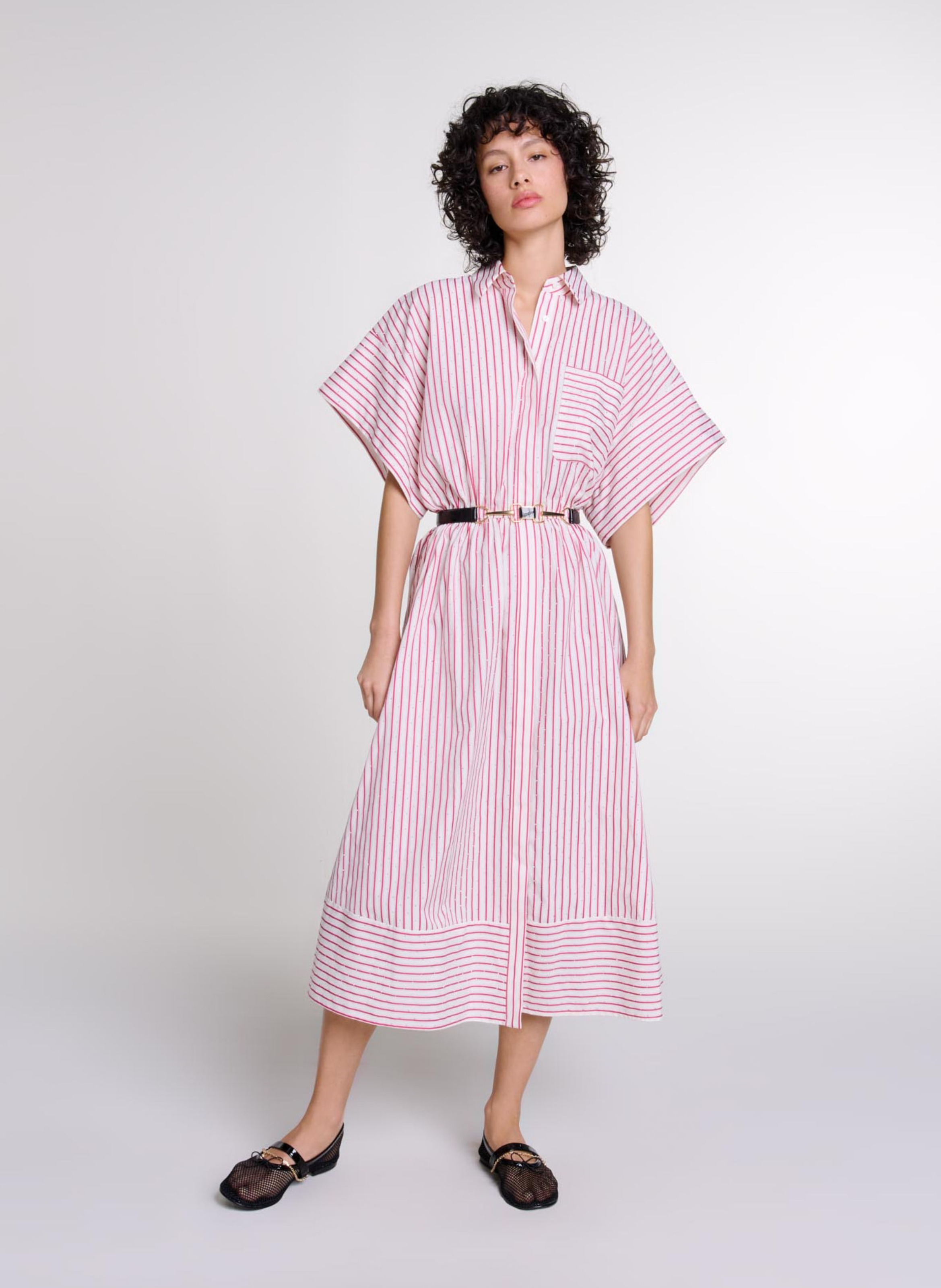 Long Striped Shirt Dress Rayure Rouge Strassee Maje Women MFPRO03747 L027 RAYURE ROUGE STRASSEE Place des Tendances