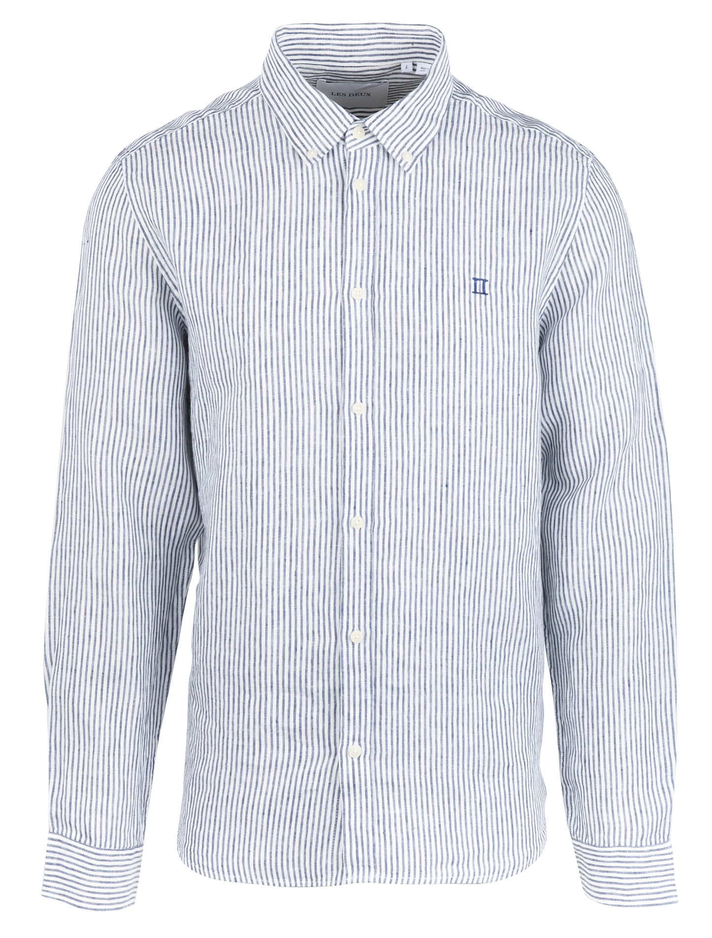 Gestreept overhemd van linnen met Amerikaanse kraag LES DEUX Beige