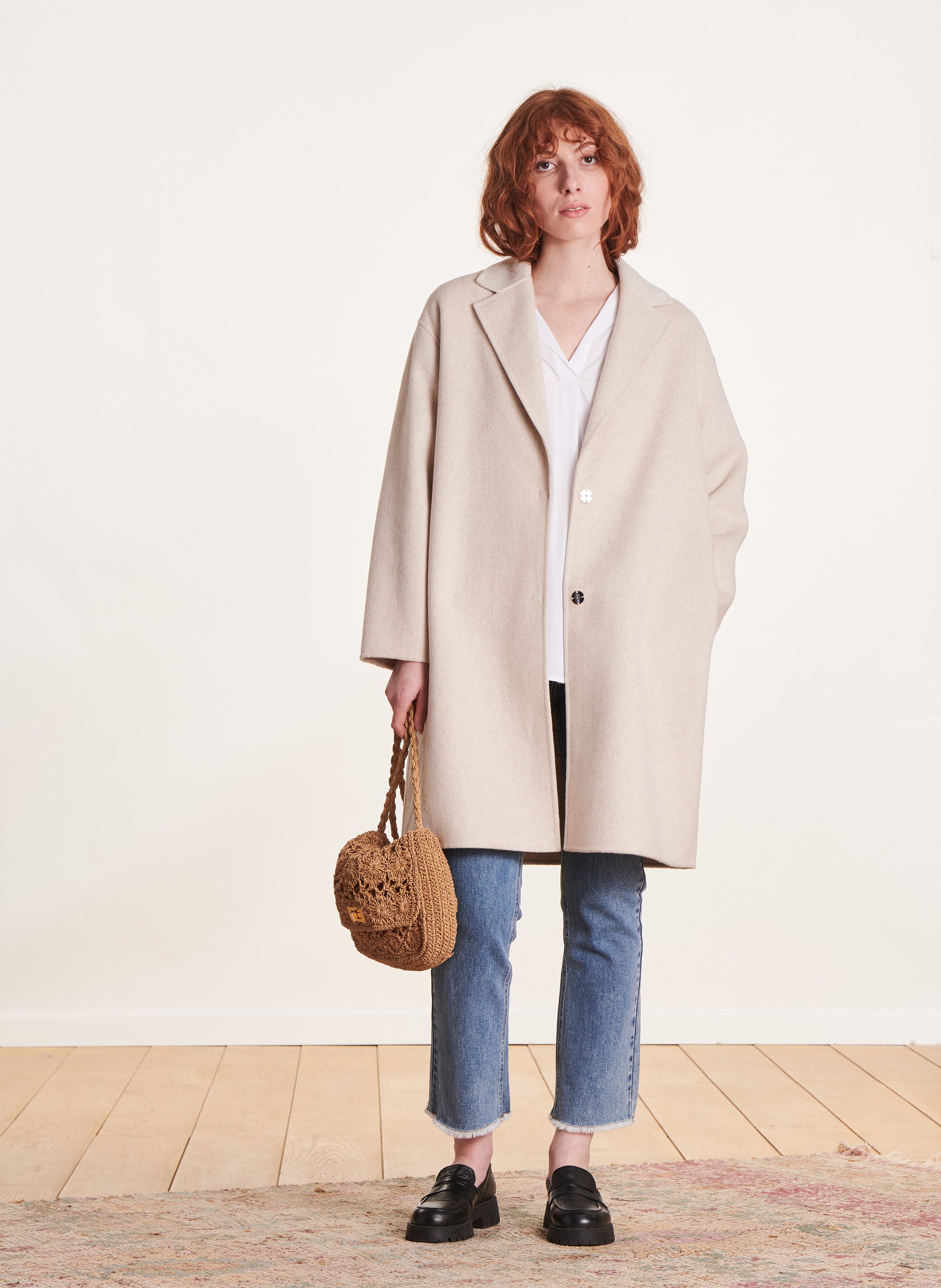 Wool-blend coat with tailored collar LA FEE MARABOUTEE White