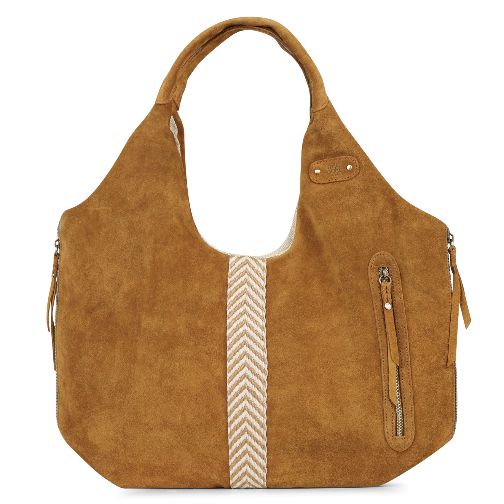 Cabas porté épaule en cuir suédé MILA LOUISE Marron