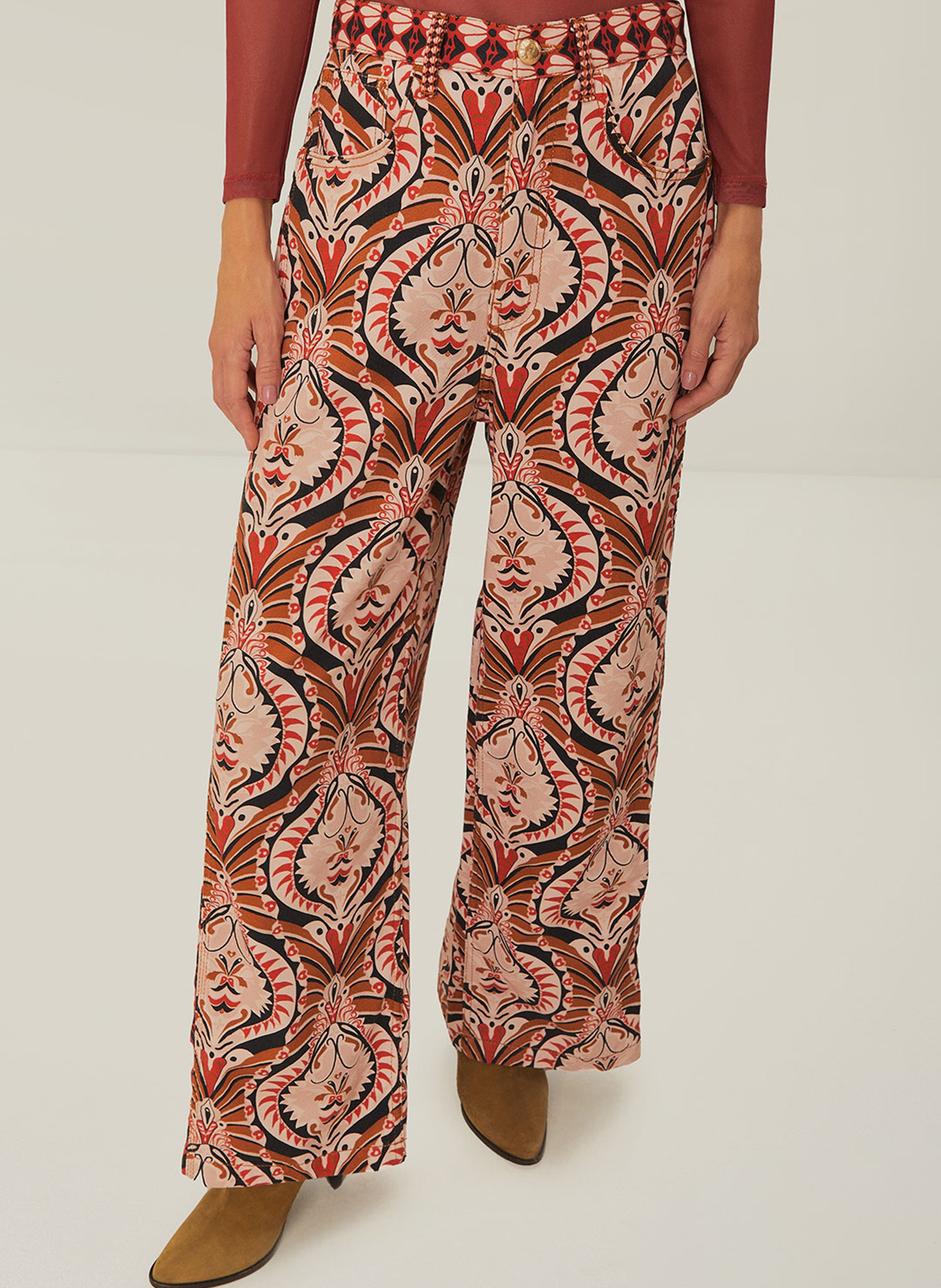 High-waisted wide-leg jeans with patterns FARM RIO Multicolored
