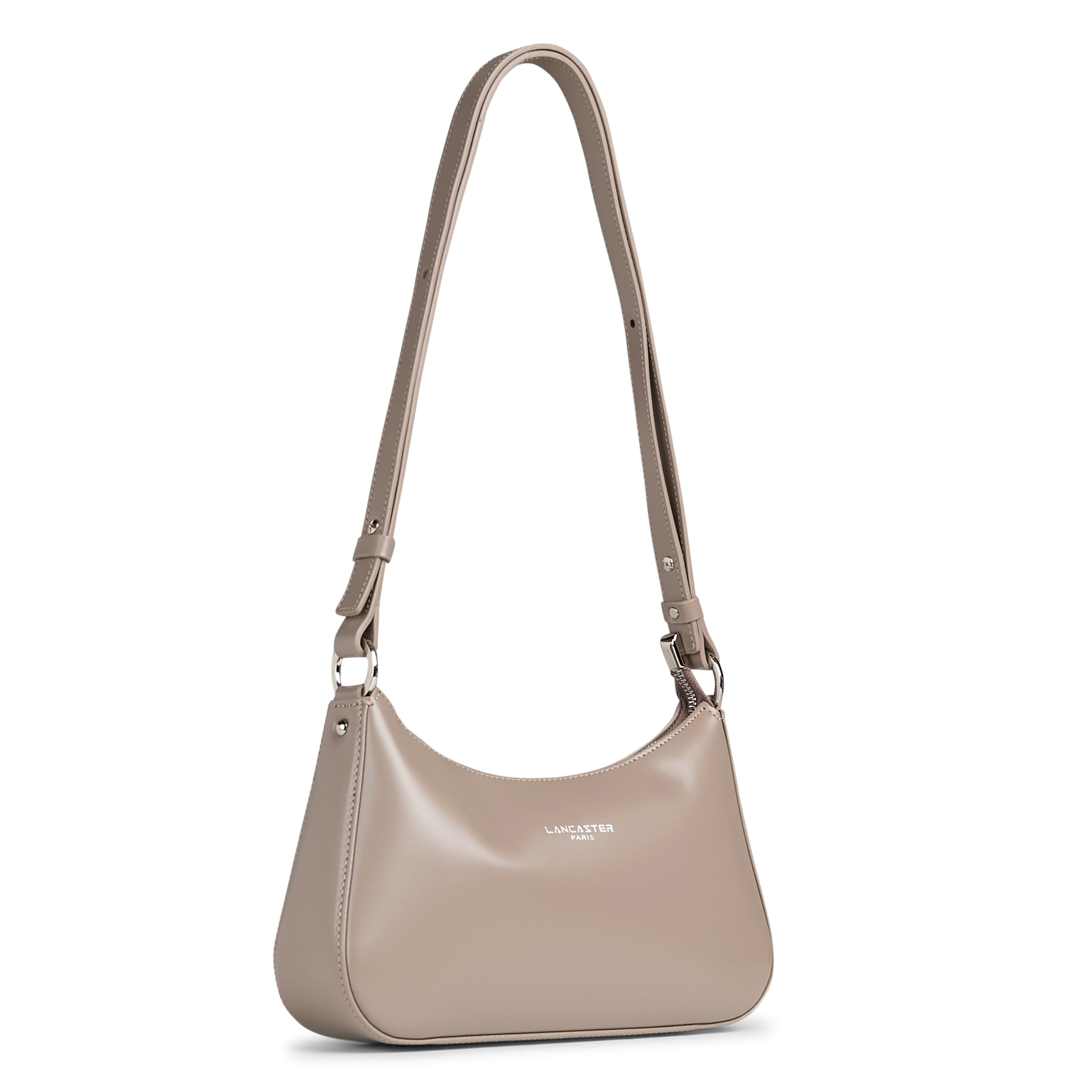 Zipped leather baguette bag LANCASTER PARIS Beige