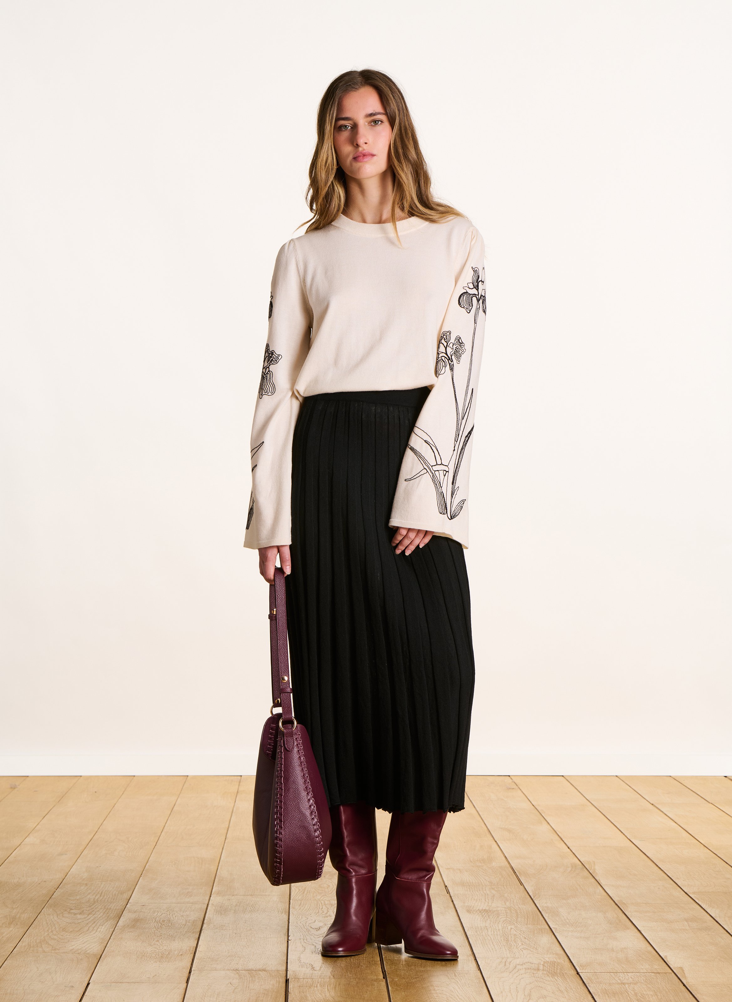 Jupe midi plissée en maille LA FEE MARABOUTEE Noir