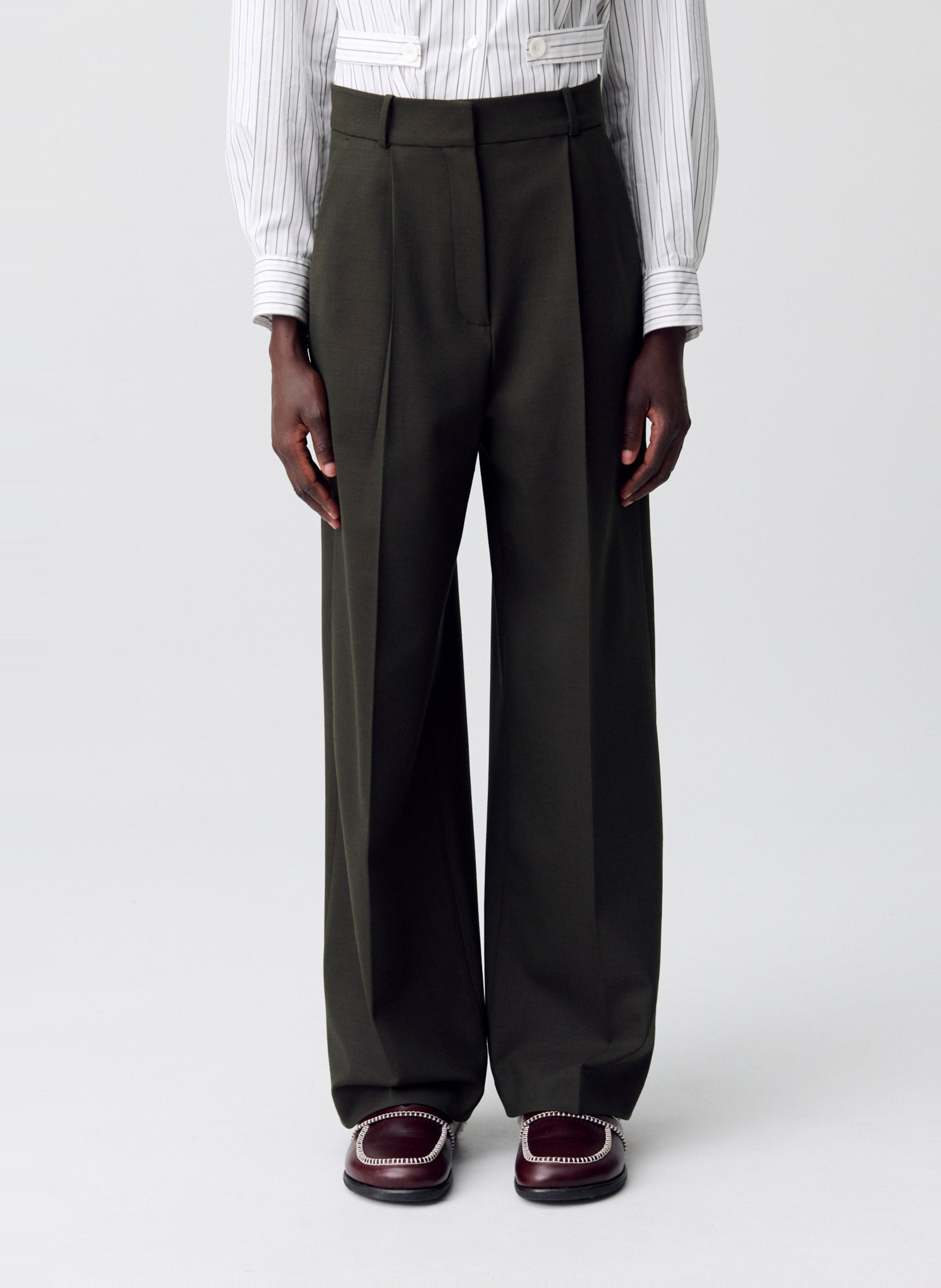 Pantalon évasé taille haute en laine mélangée CLAUDIE PIERLOT Kaki