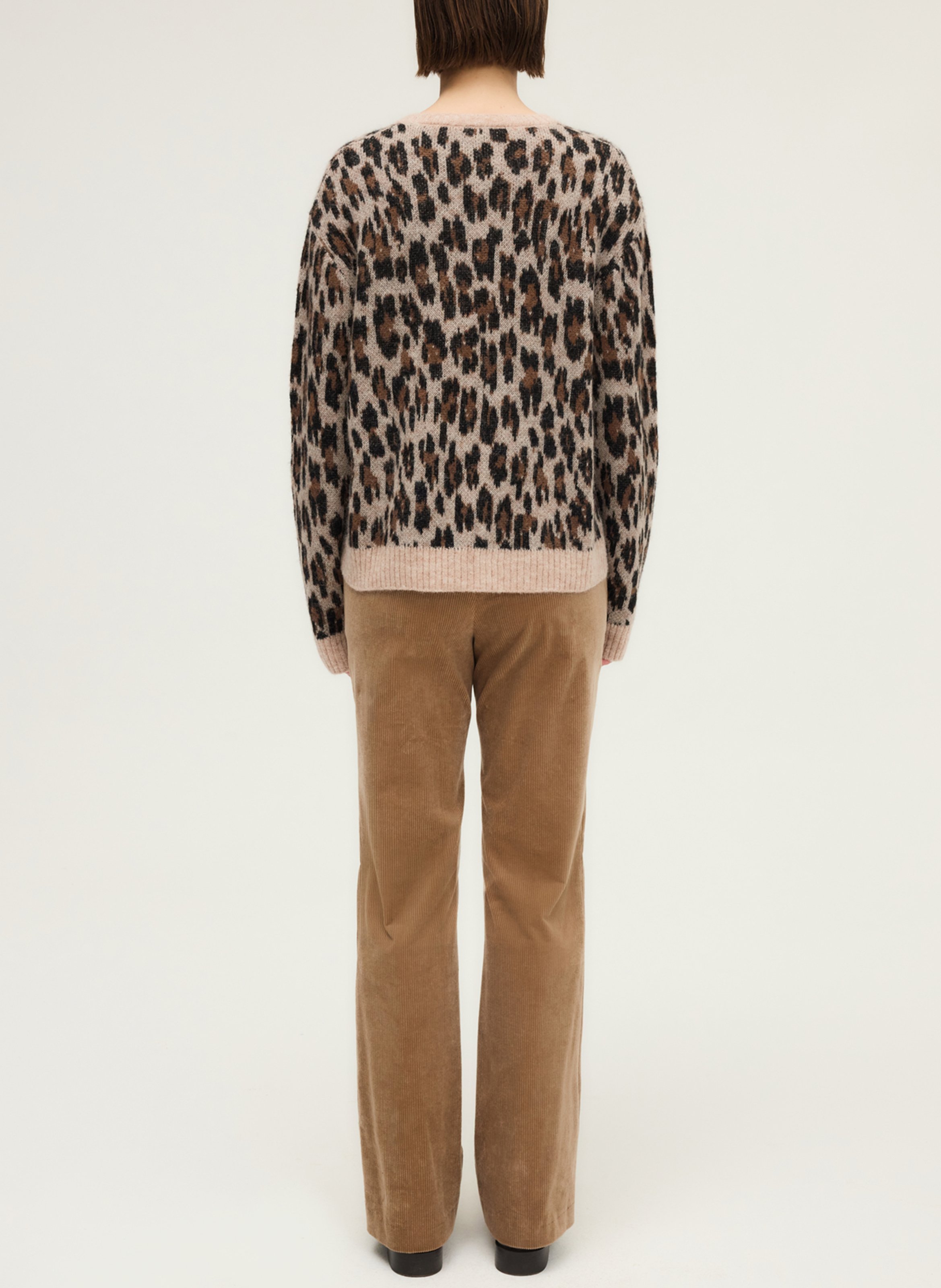 Oversized round neck leopard print wool blend sweater PABLO Beige