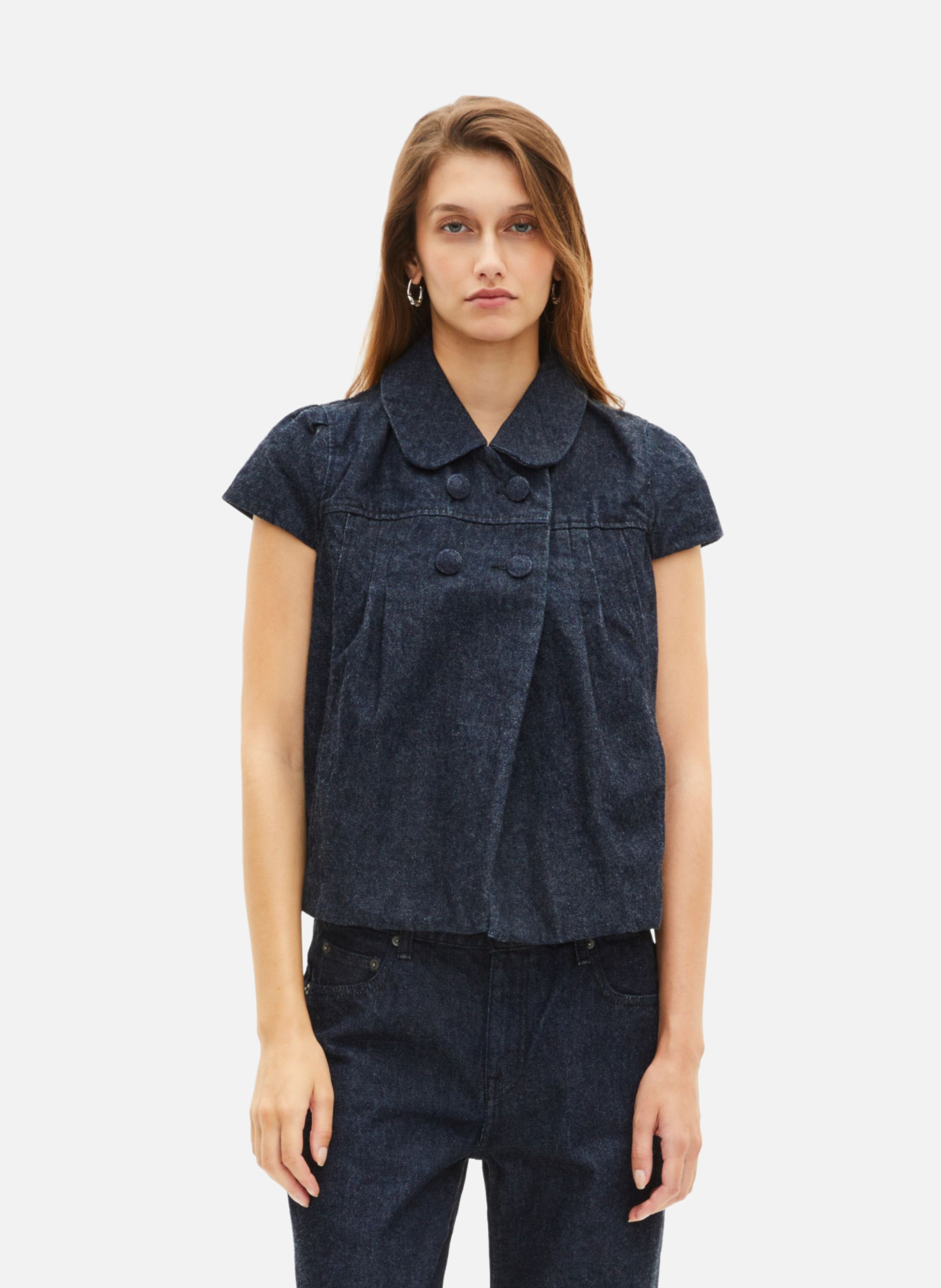Short-sleeved dark denim jacket THE KOOPLES Blue