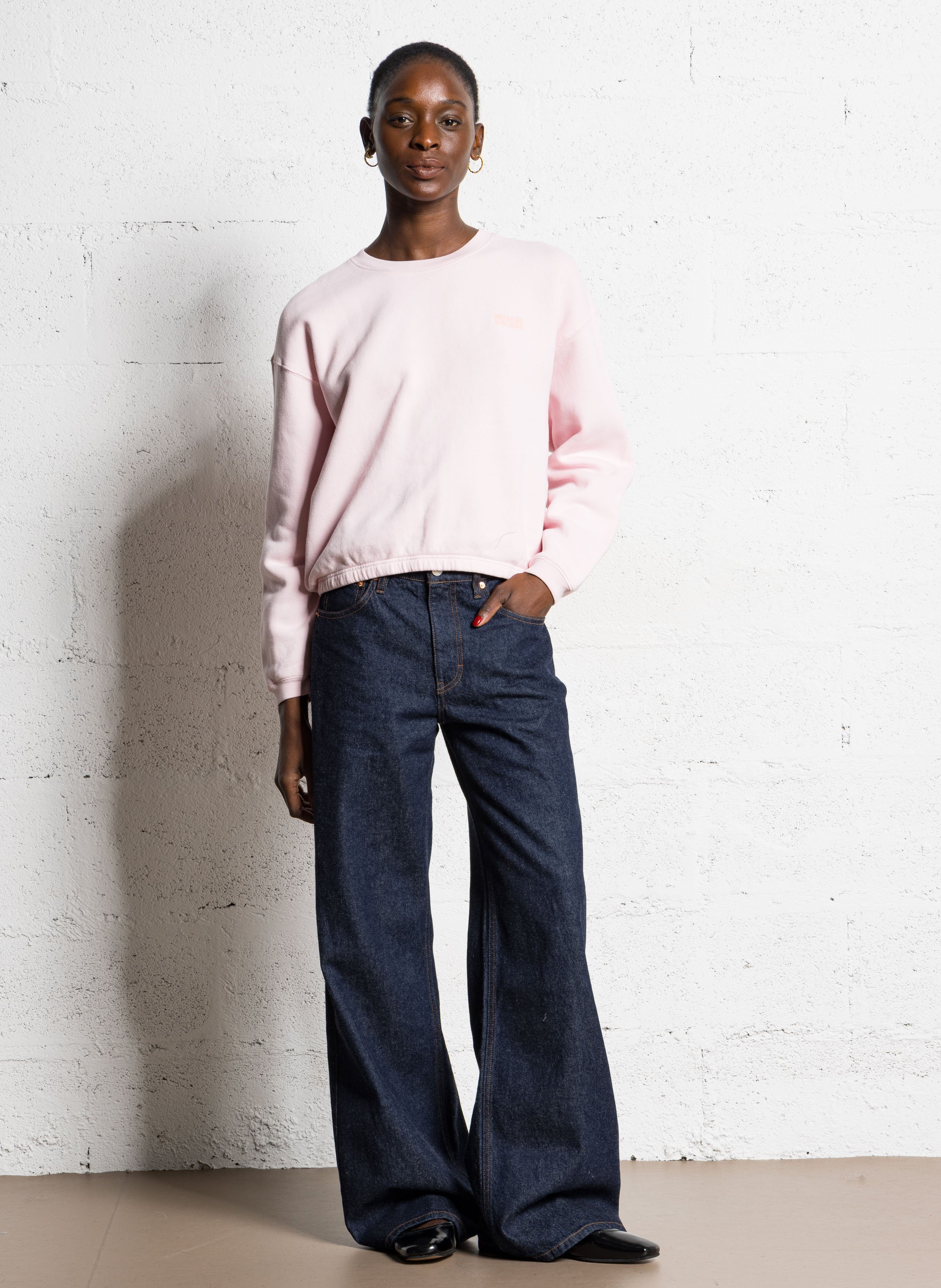 Sweat court col rond en coton mélangé  AMERICAN VINTAGE Rose