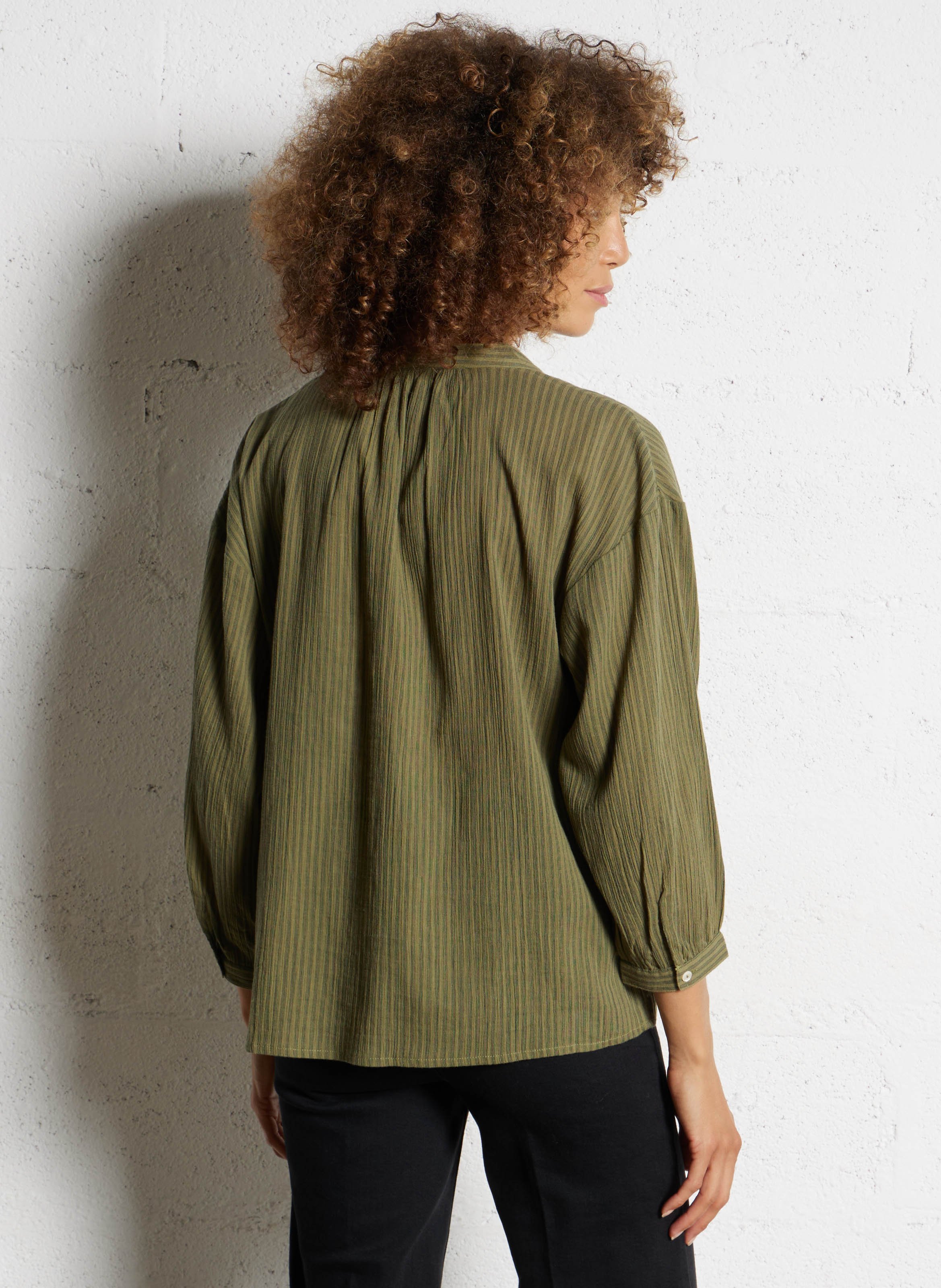 Loose-fit cotton shirt with mandarin collar MAISON 123 Khaki