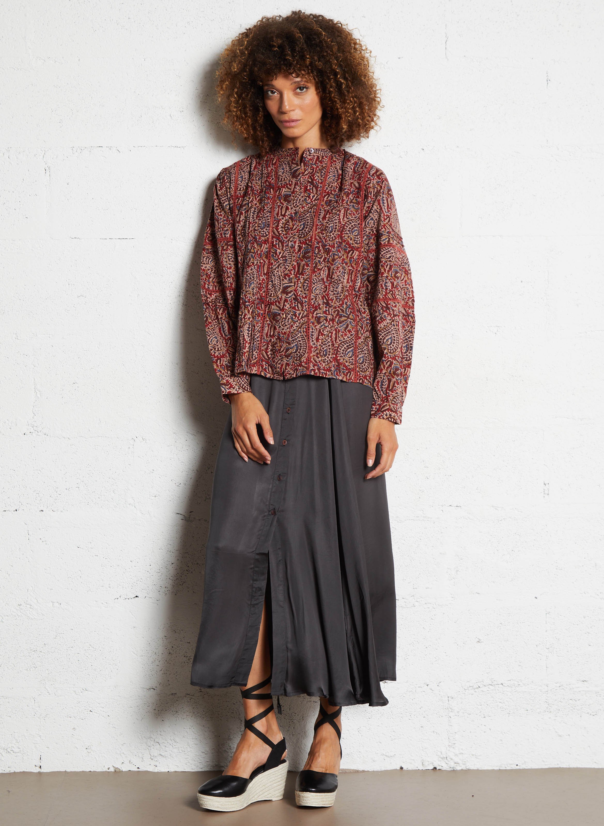 Round-neck printed cotton blouse MAISON HOTEL Red