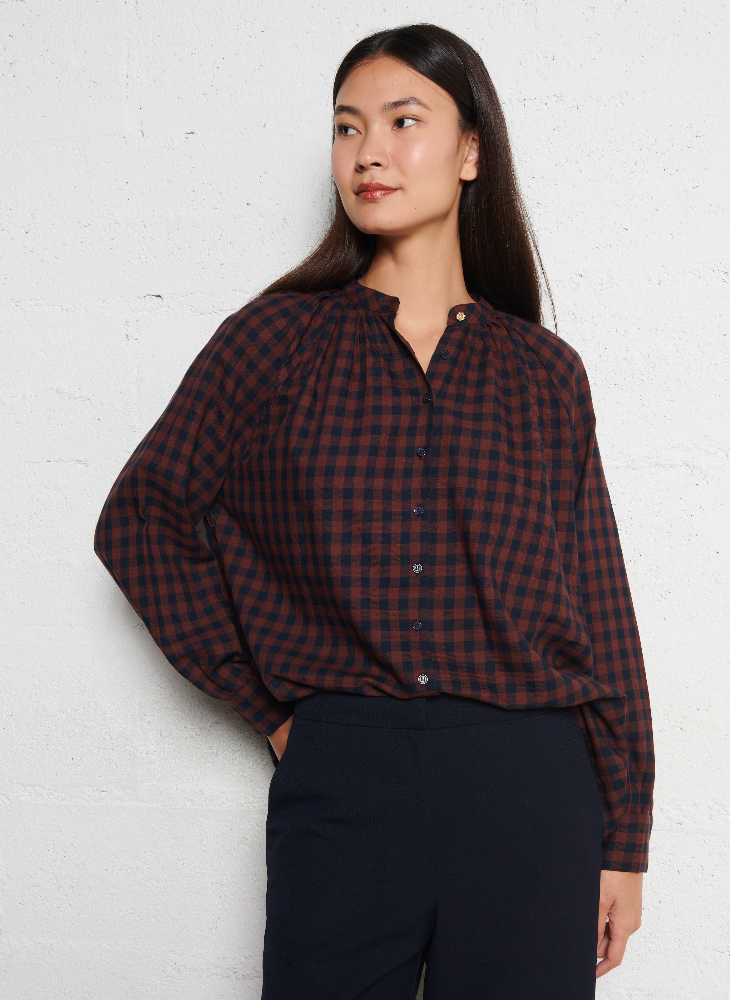Checked shirt with mandarin collar PETITE MENDIGOTE Brown