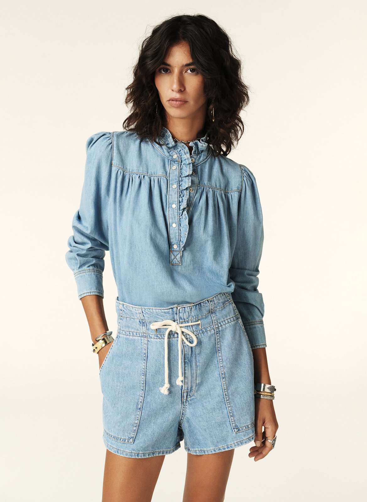 Short large taille haute en coton BA&SH Bleu