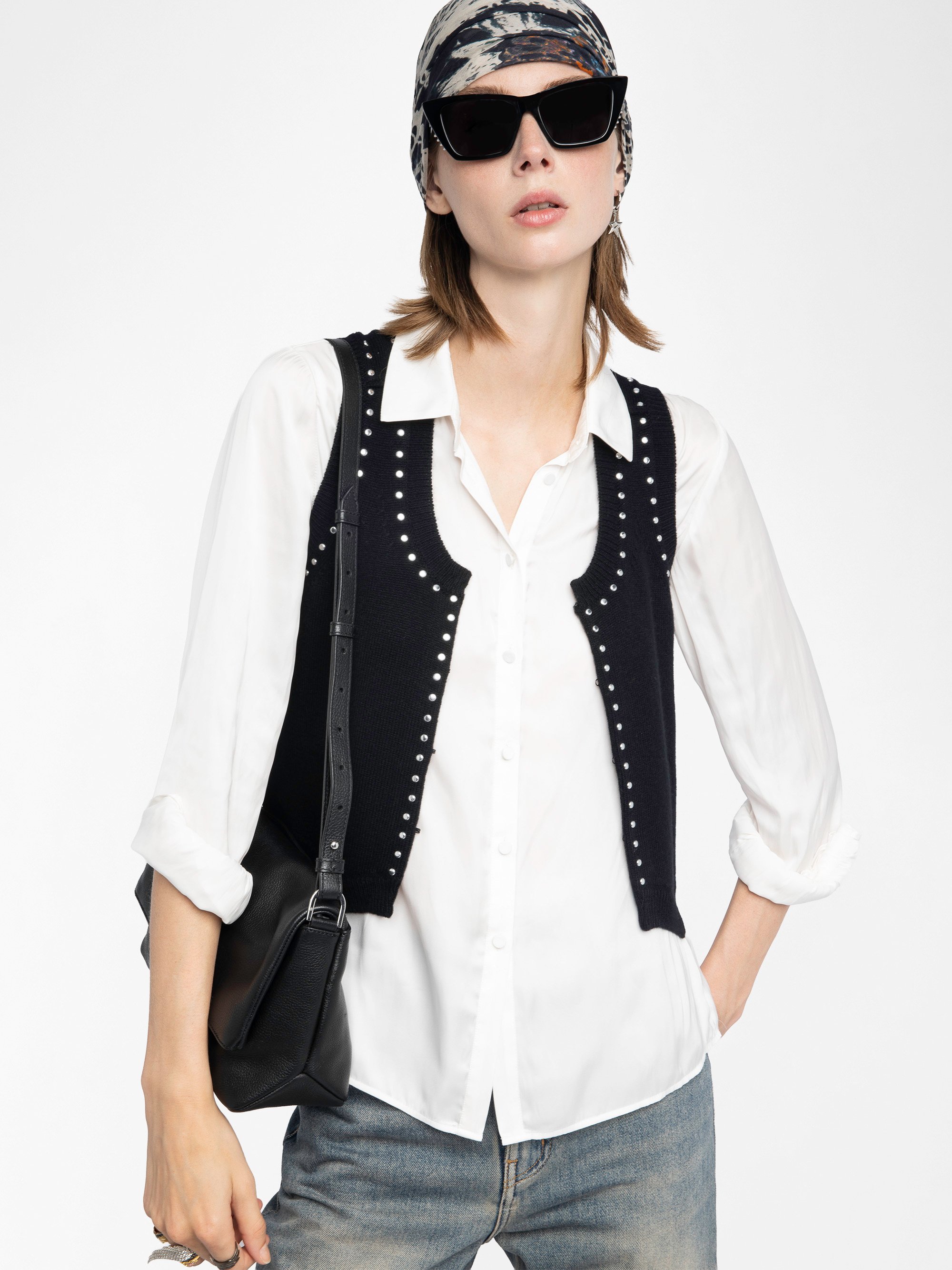 Kragenlose Strickjacke aus Woll-Mix ZADIG&VOLTAIRE Schwarz