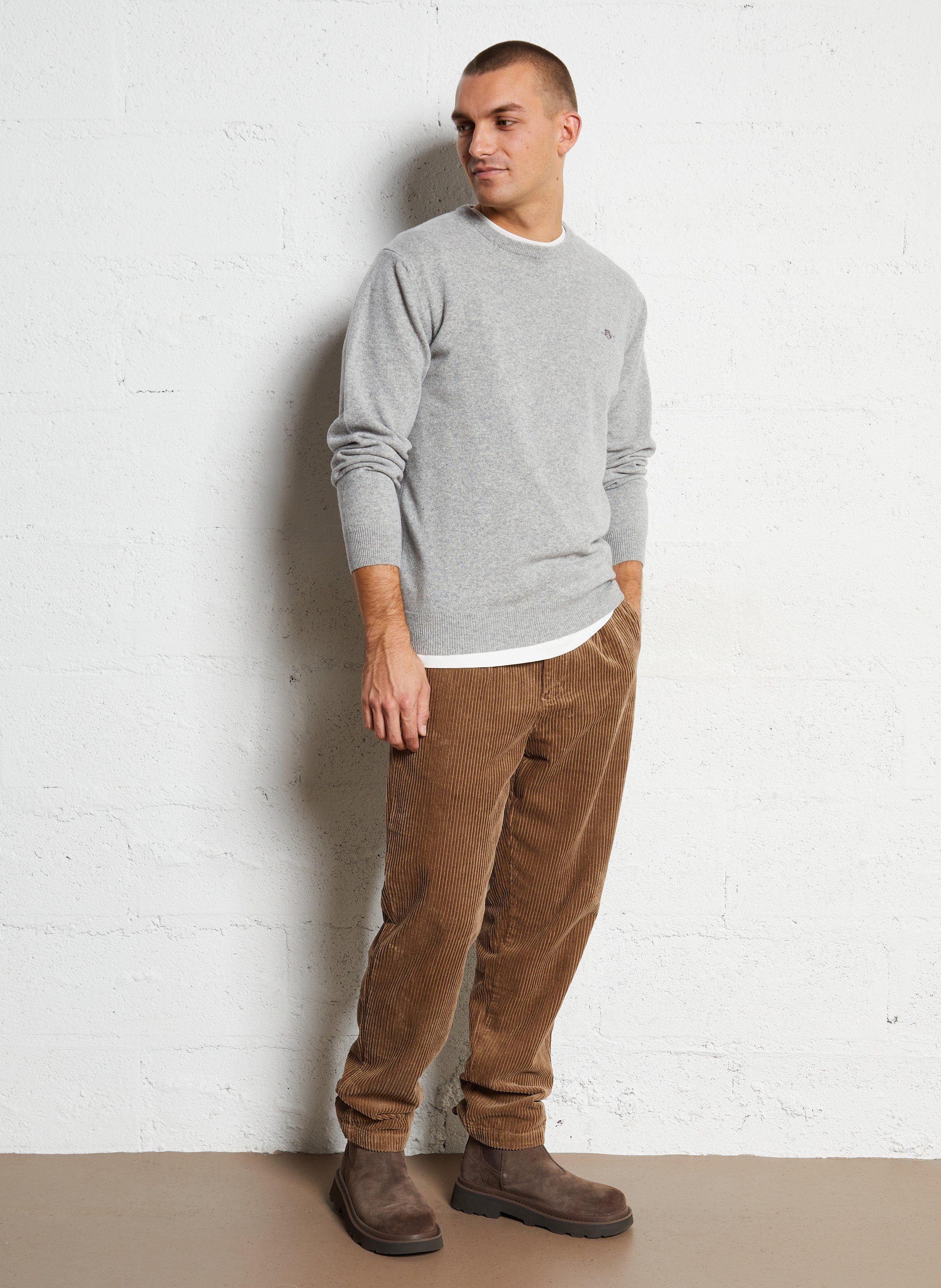 Straight round-neck wool sweater GANT Grey