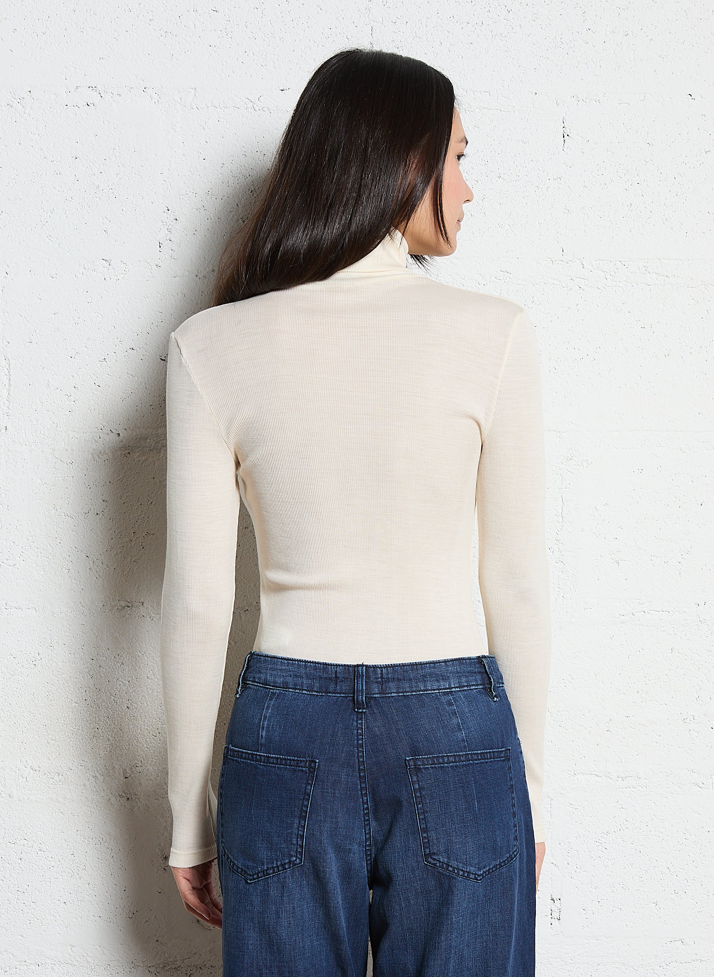 Pull moulant col roulé en laine et soie ARMOR LUX Beige