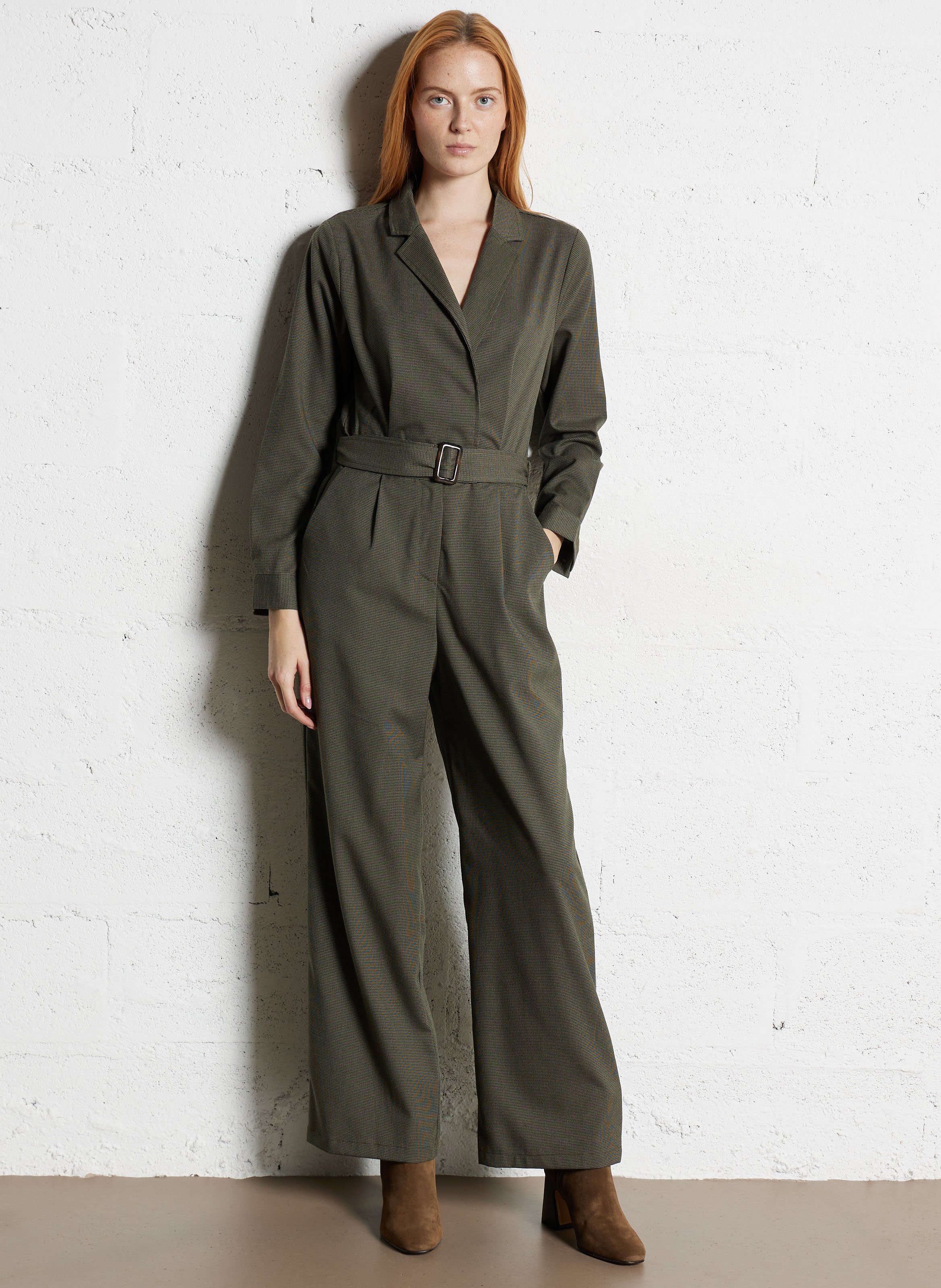 Combinaison col tailleur à carreaux LA PETITE ETOILE Kaki