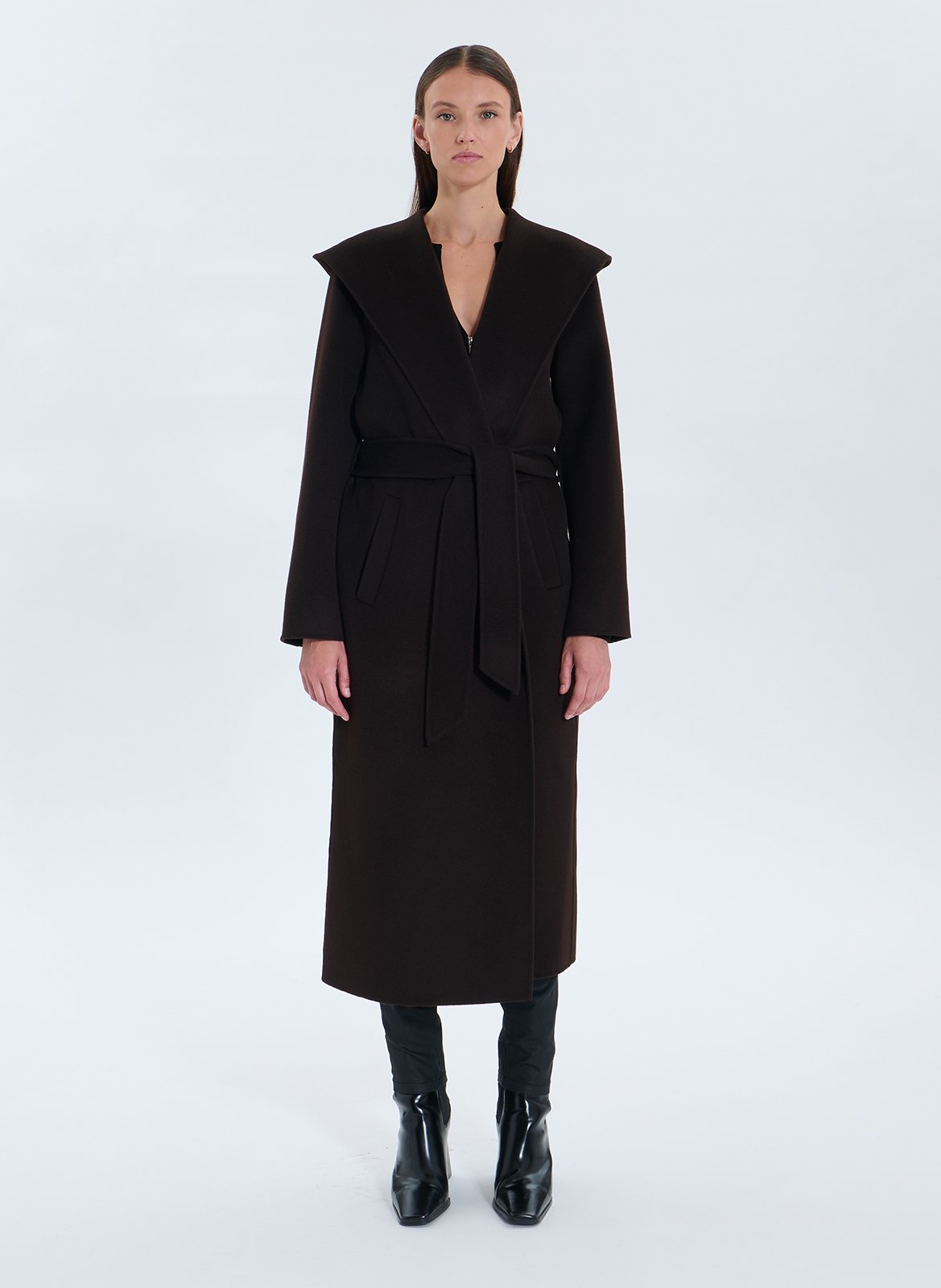 Long wool-blend coat with hood ZAPA