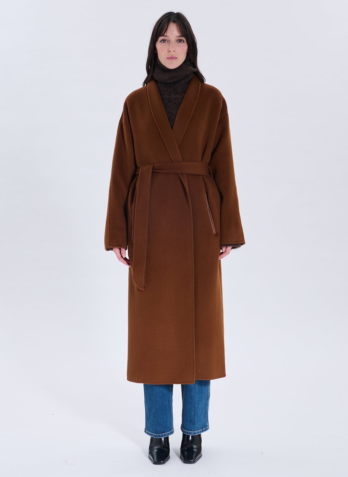 Coat with notched lapel in blended wool ZAPA Brown