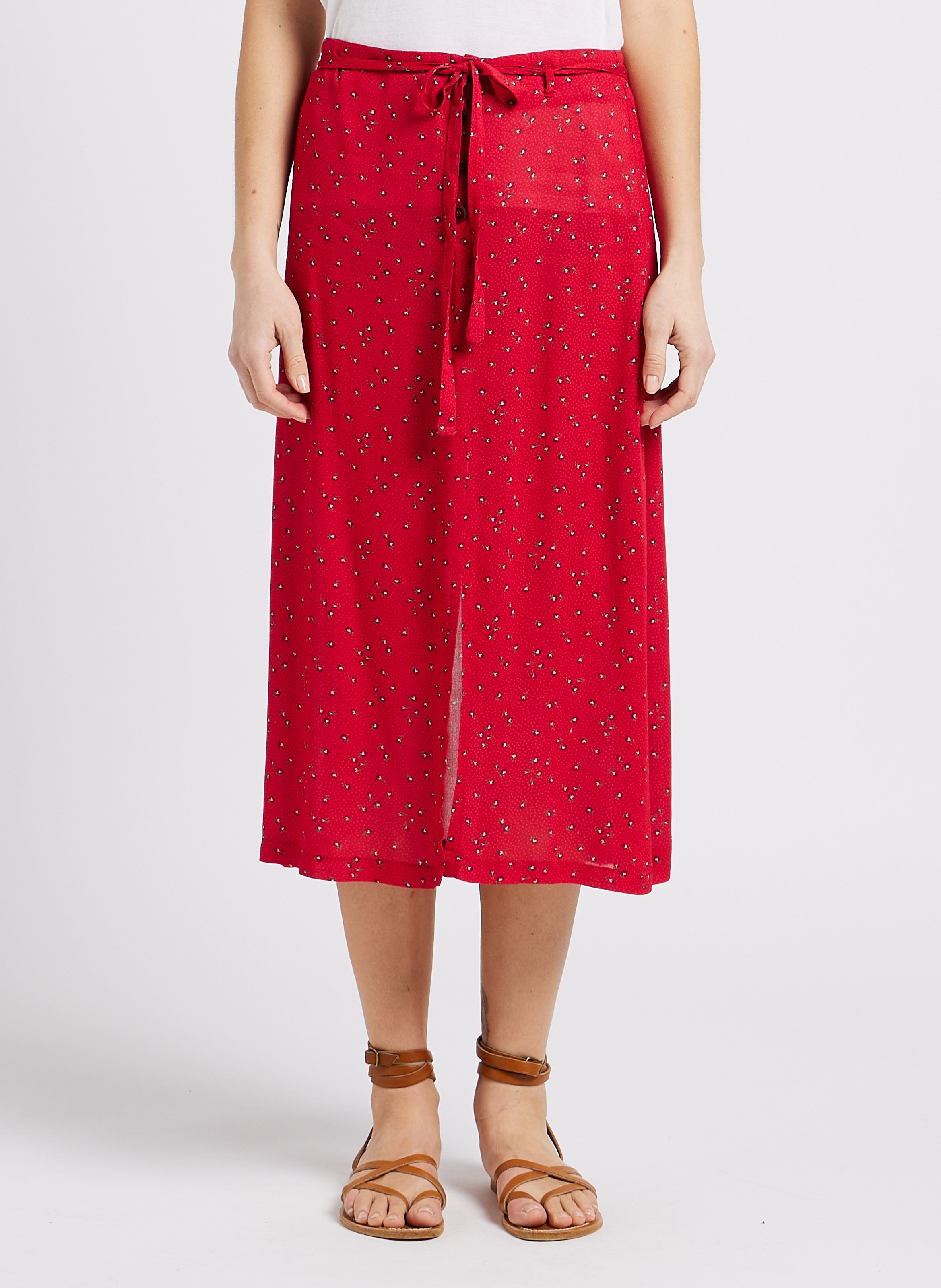 Falda midi recta de flores EMILE ET IDA Rojo