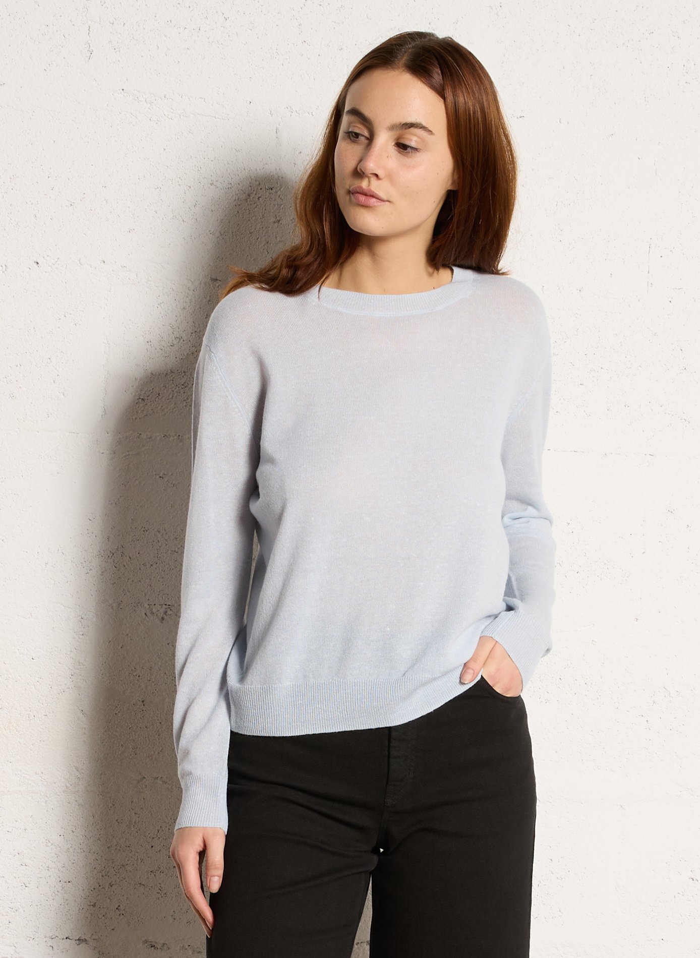 Pull droit uni en cachemire et lin MAISON 123 Bleu