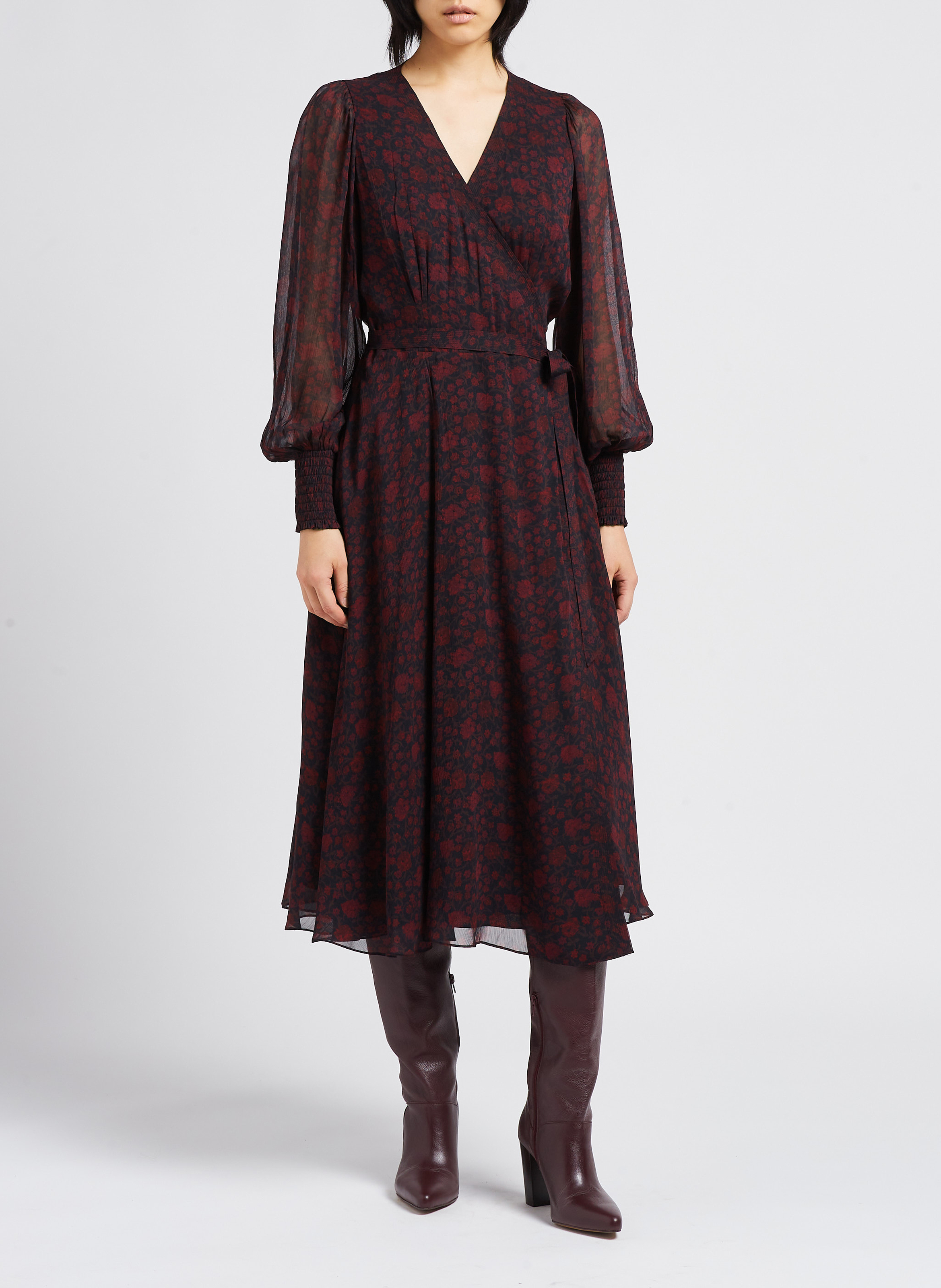 Midi-Wickelkleid mit Blumenprint POLO RALPH LAUREN Schwarz