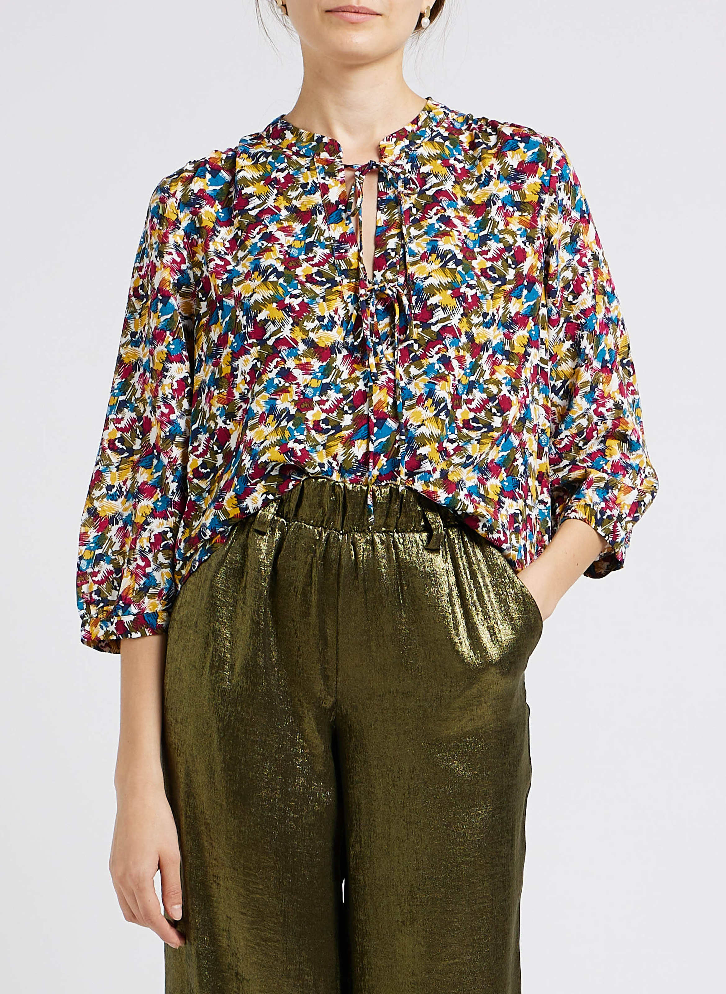 Blouse col tunisien imprimée VILA Beige