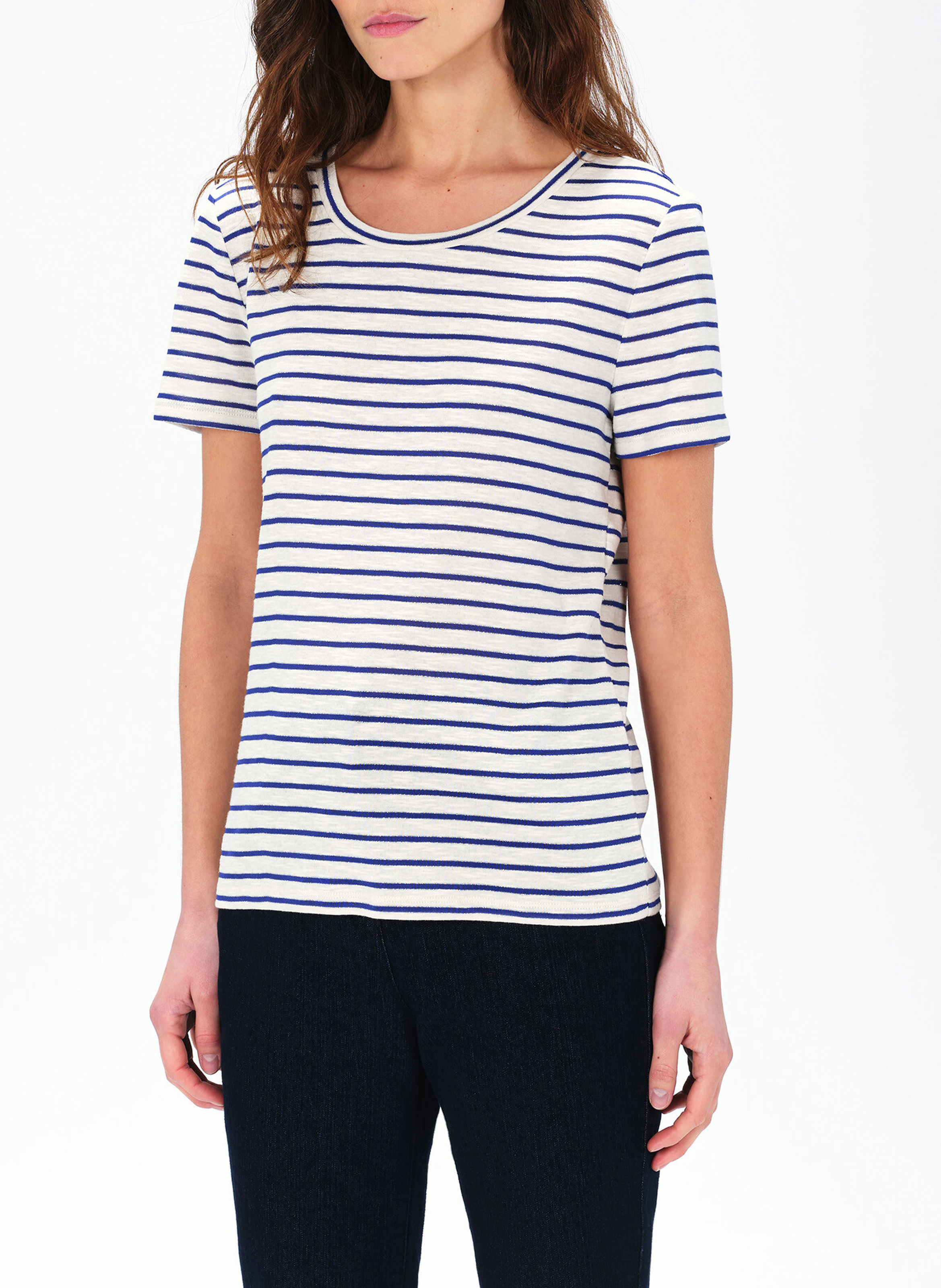 Striped cotton-blend round-neck T-shirt CAROLL Blue