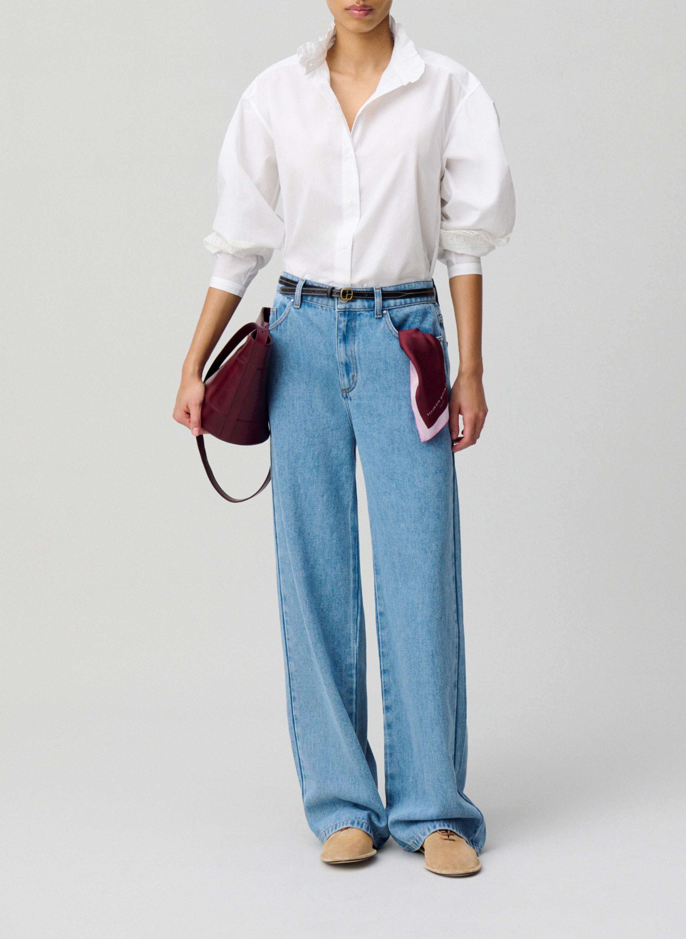 Chemise à col volanté en coton CLAUDIE PIERLOT Blanc