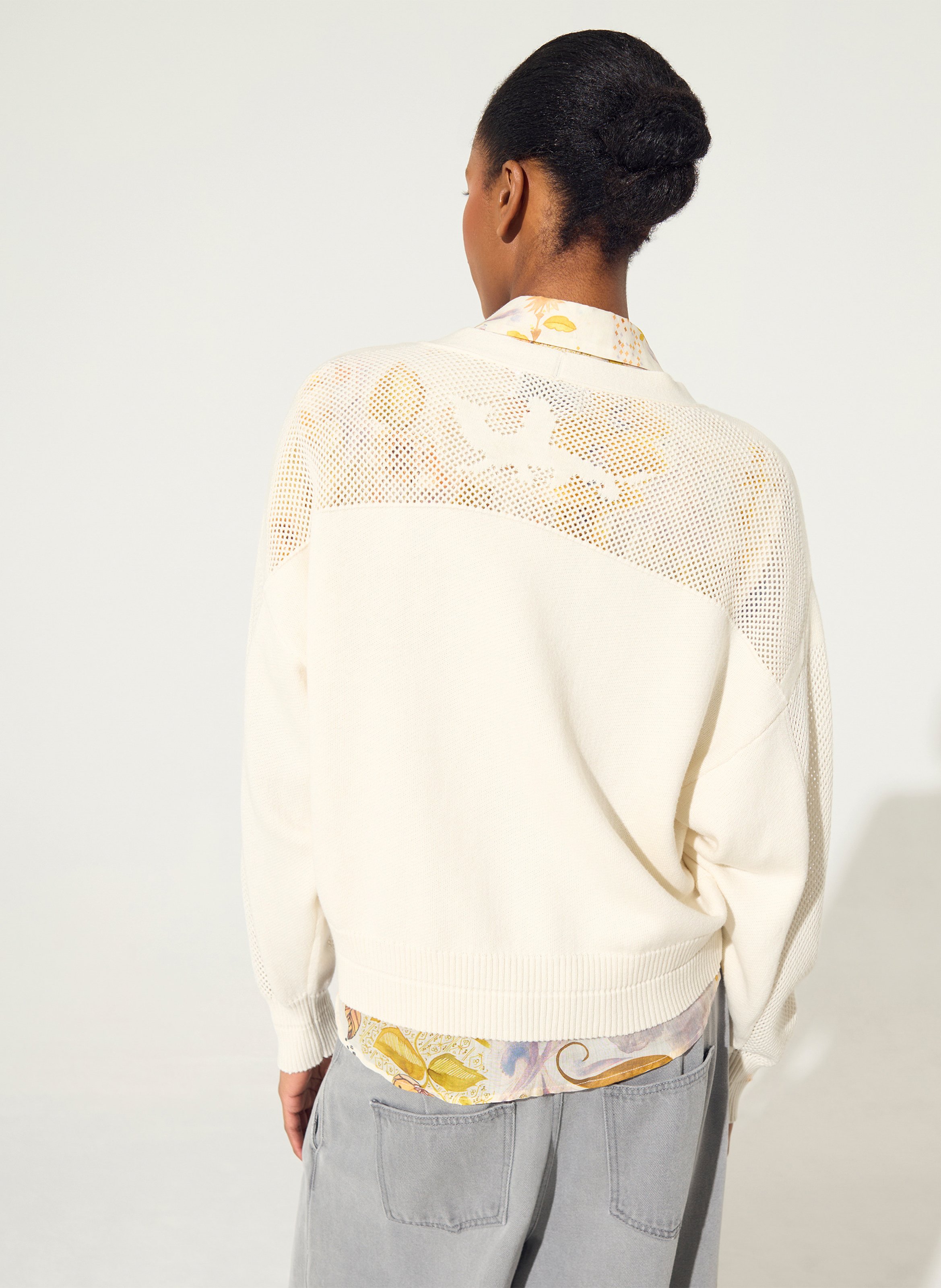 Loose V-neck sleeveless cardigan in cotton and cashmere COTELAC White