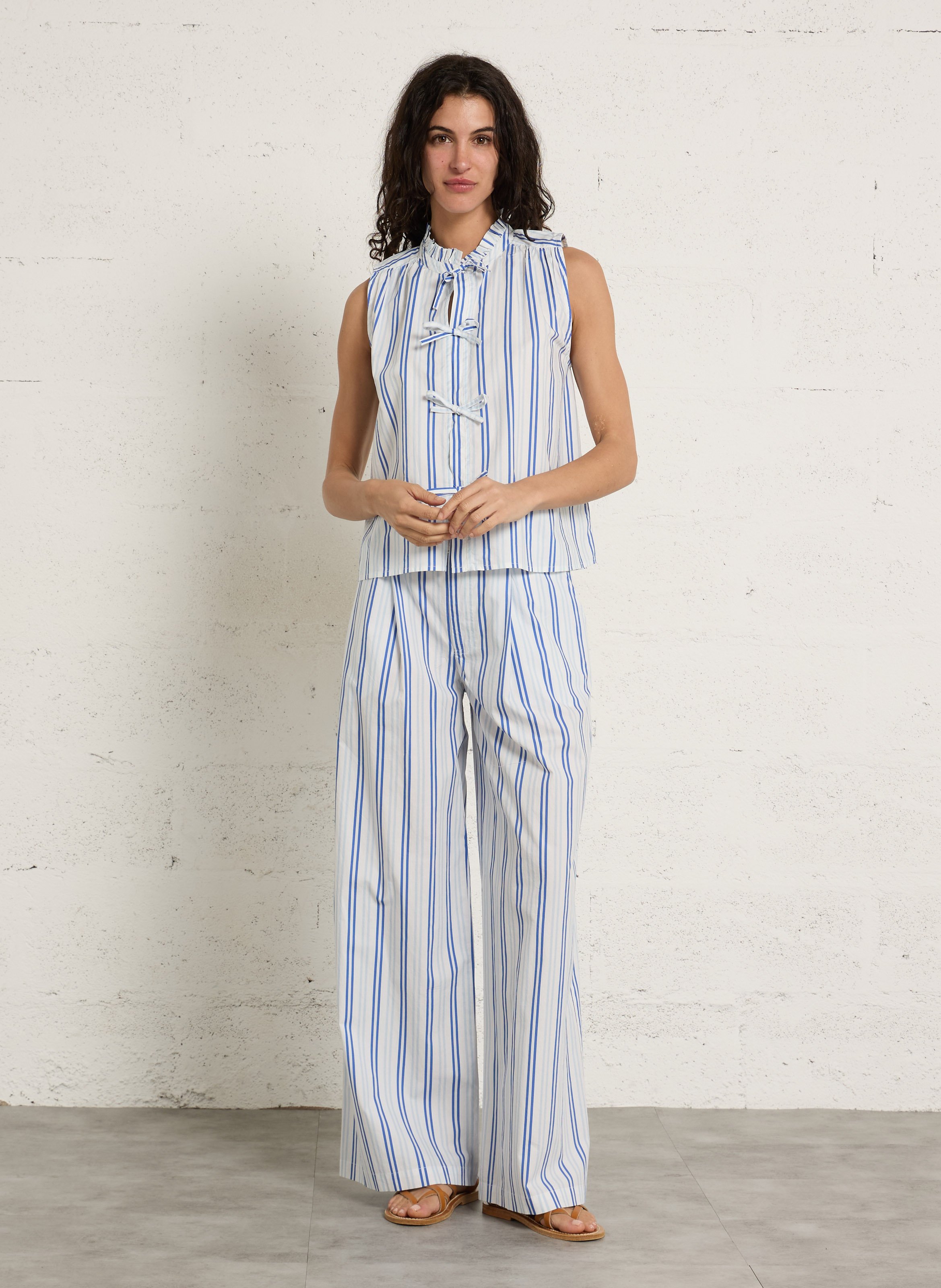 Katoenen top met Victoriaanse kraag PETITE MENDIGOTE Blauw