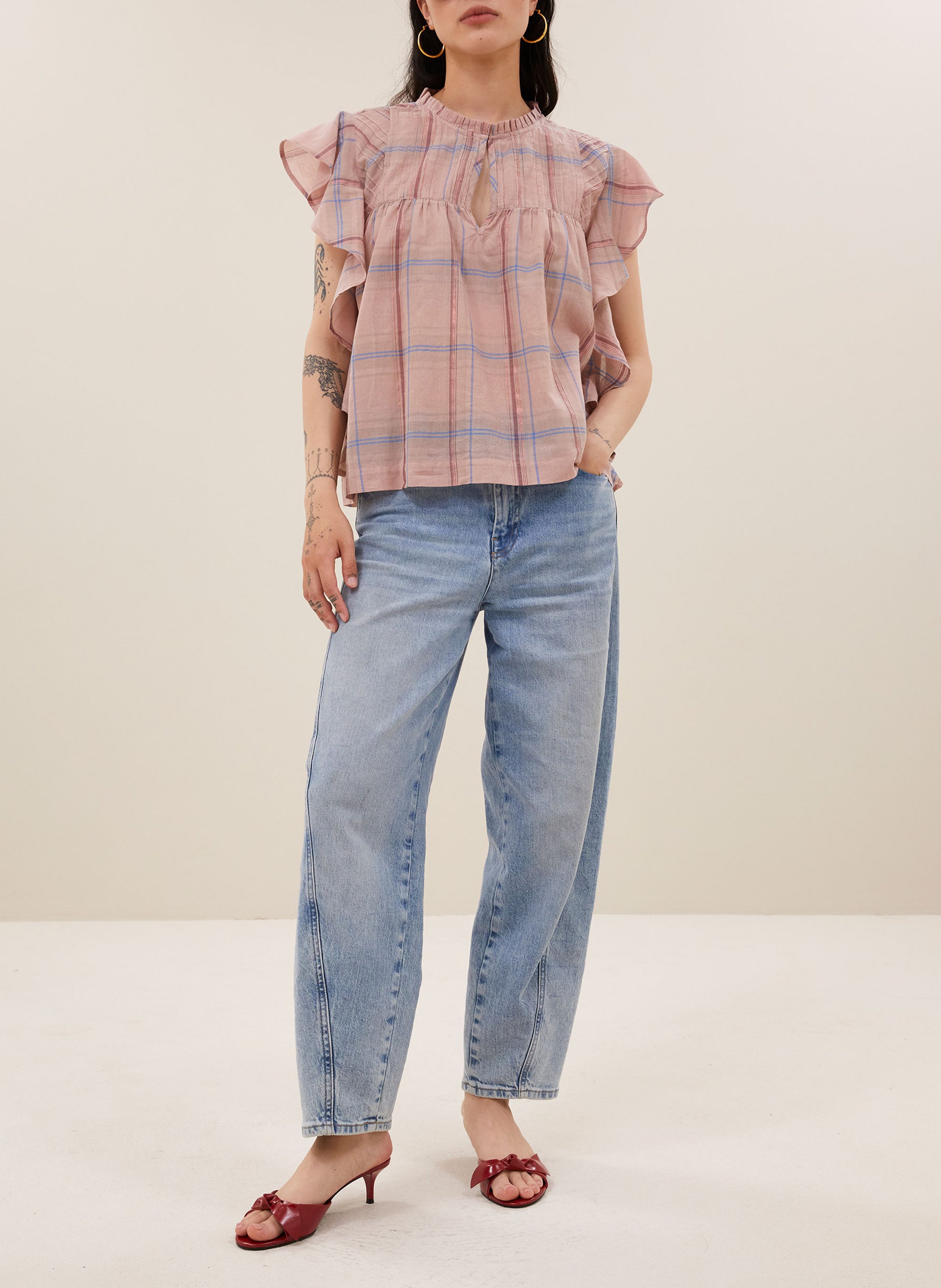 Top col rond en coton bio BY BAR Rose