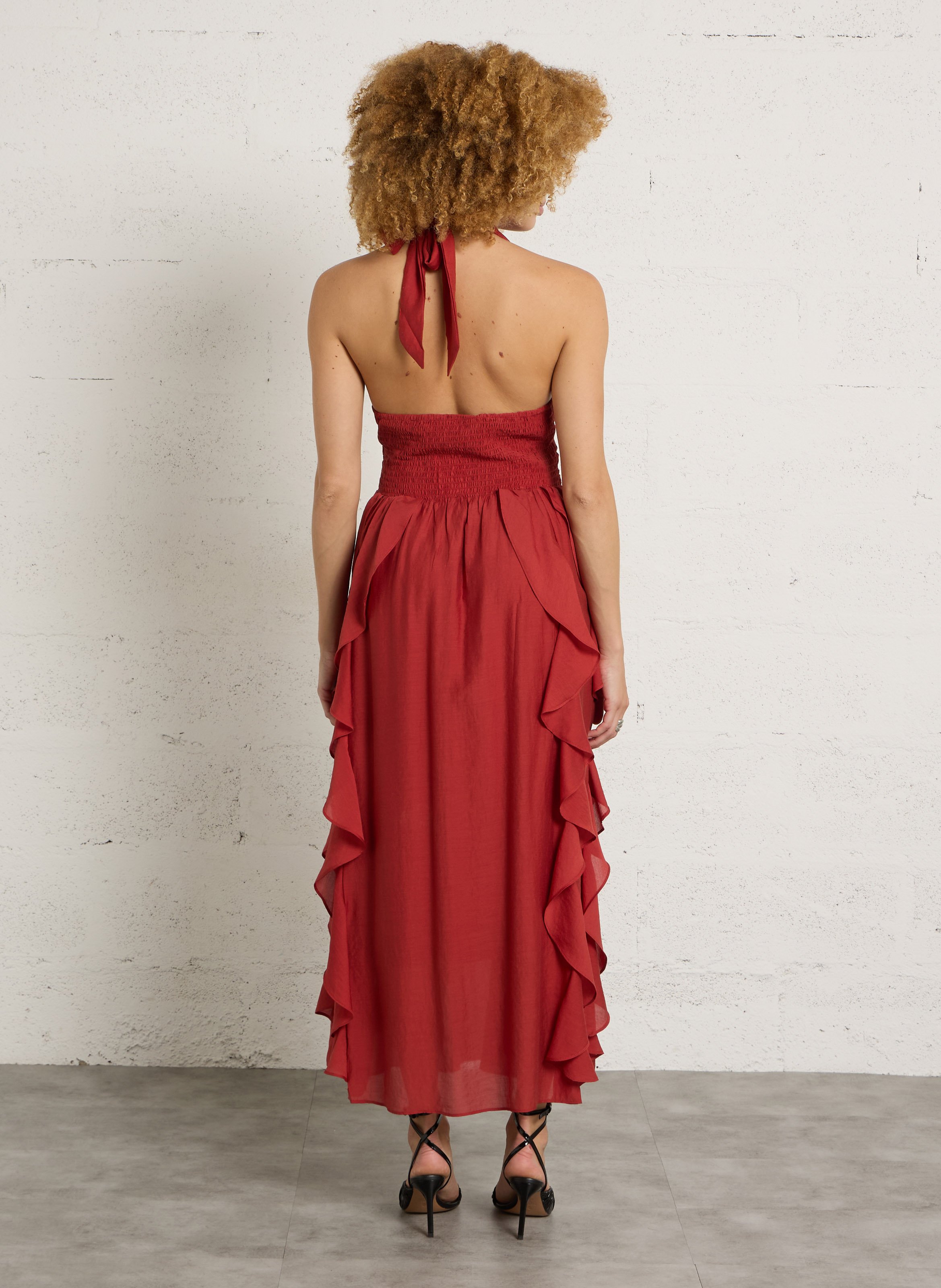 Long dress with ruffled open back THE KORNER Red