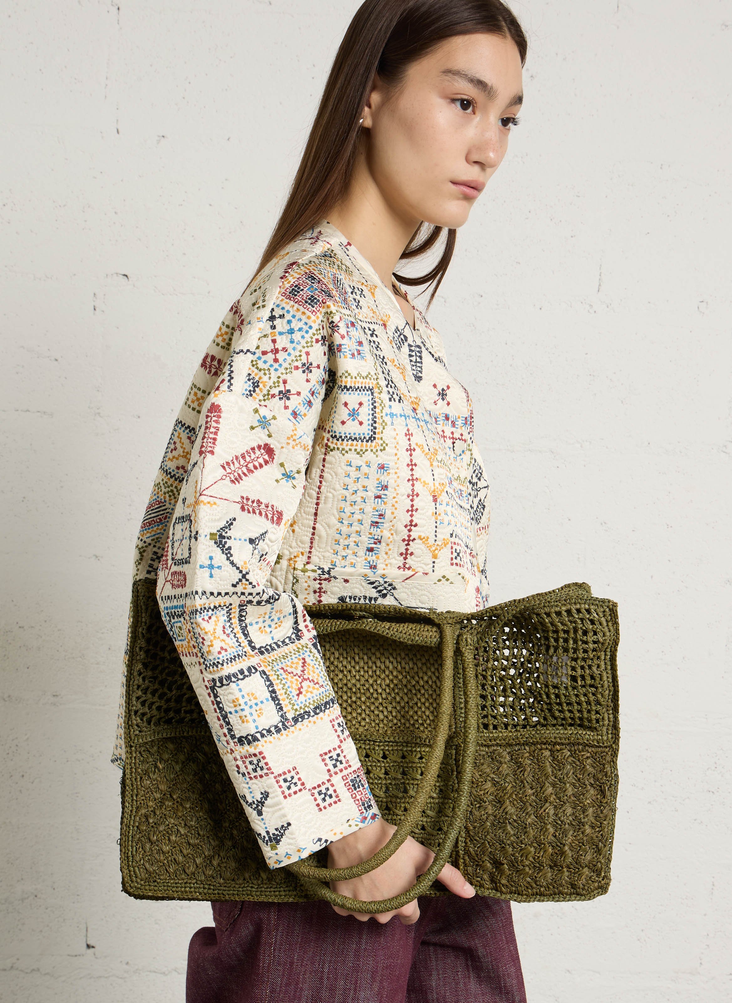 Raffia tote bag CAMALYA Khaki