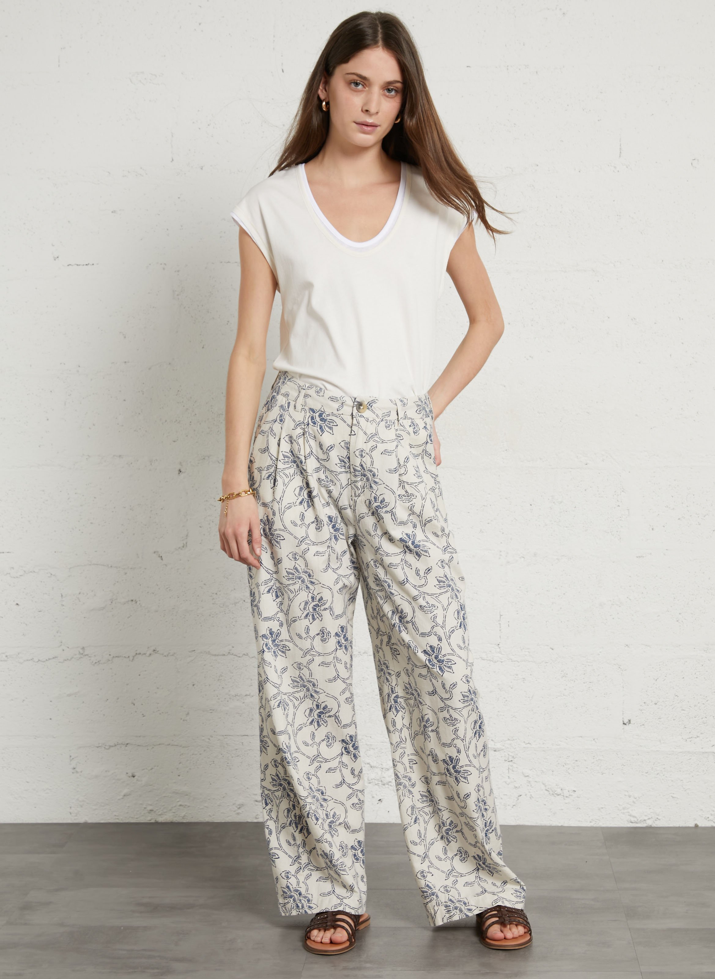 Pantalon large imprimé MAISON HOTEL Blanc
