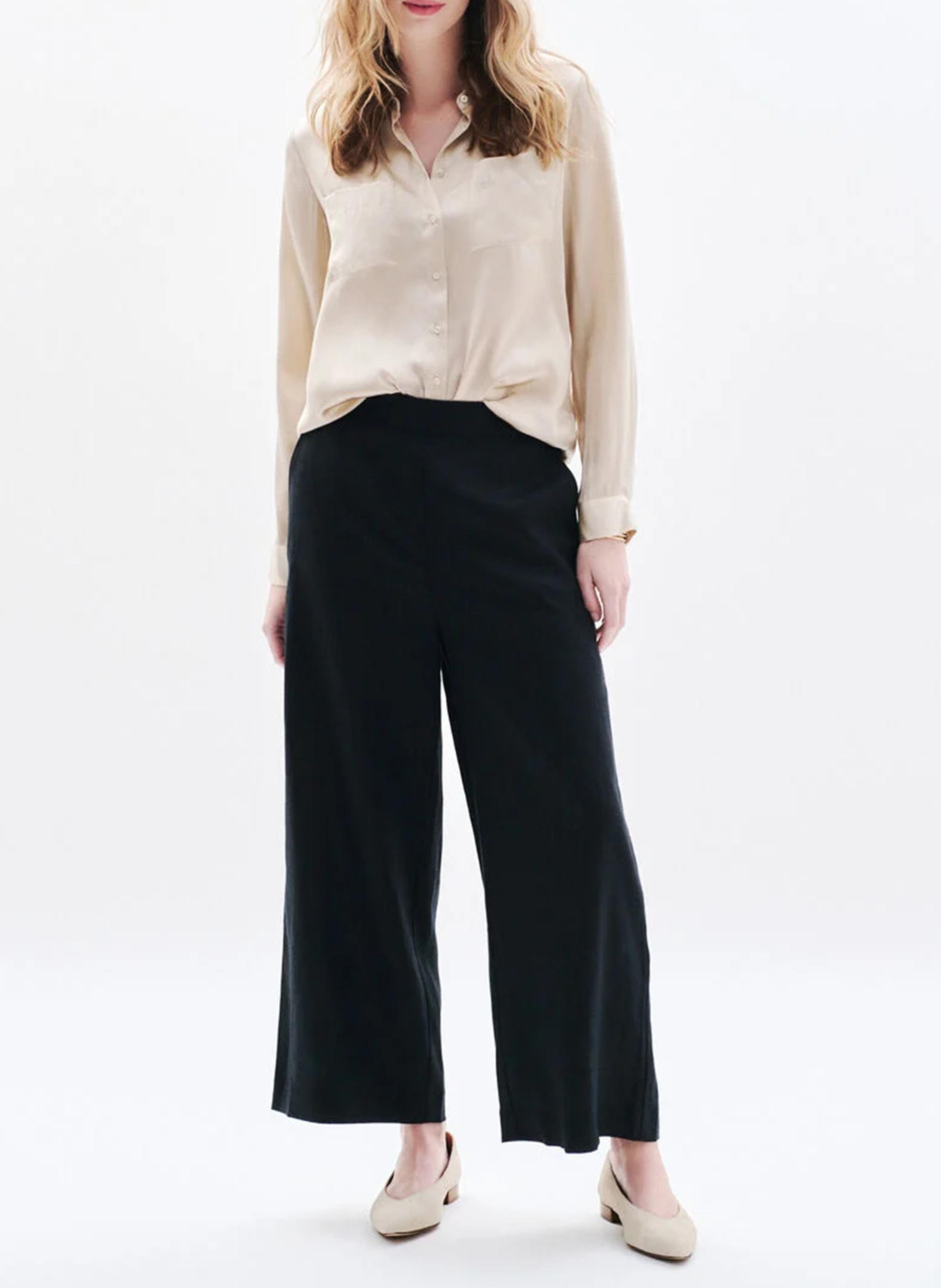 Weite Taillenhose aus Leinen CAROLL Schwarz