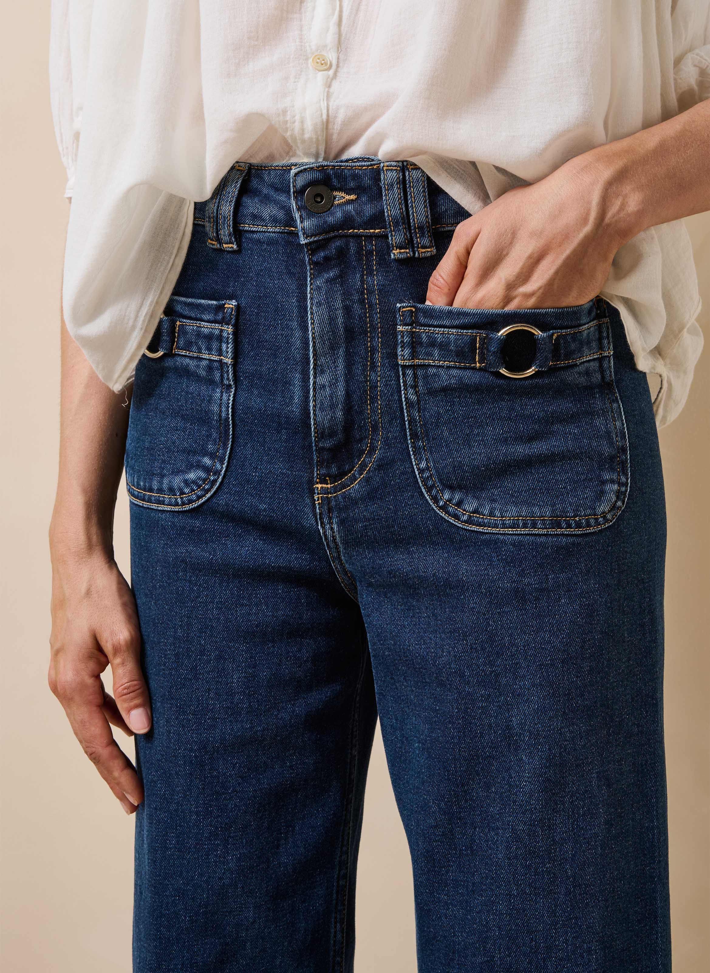 Rechte jeans met hoge taille - biokatoenblend LA FEE MARABOUTEE Blauw