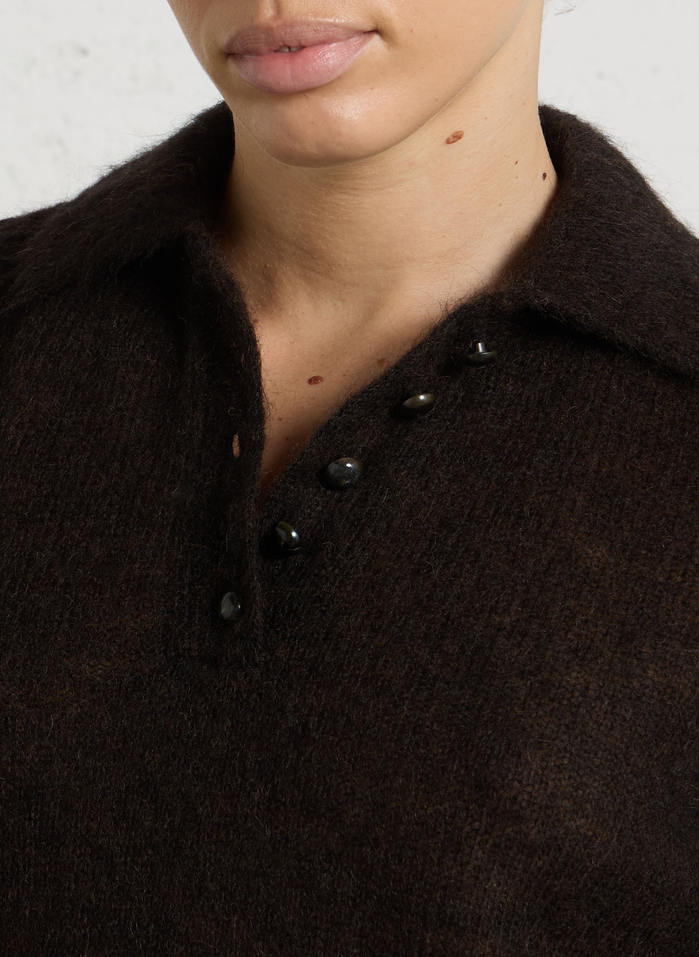 Angepasster Pullover mit Polokragen aus einer Wollmischung DES PETITS HAUTS Braun