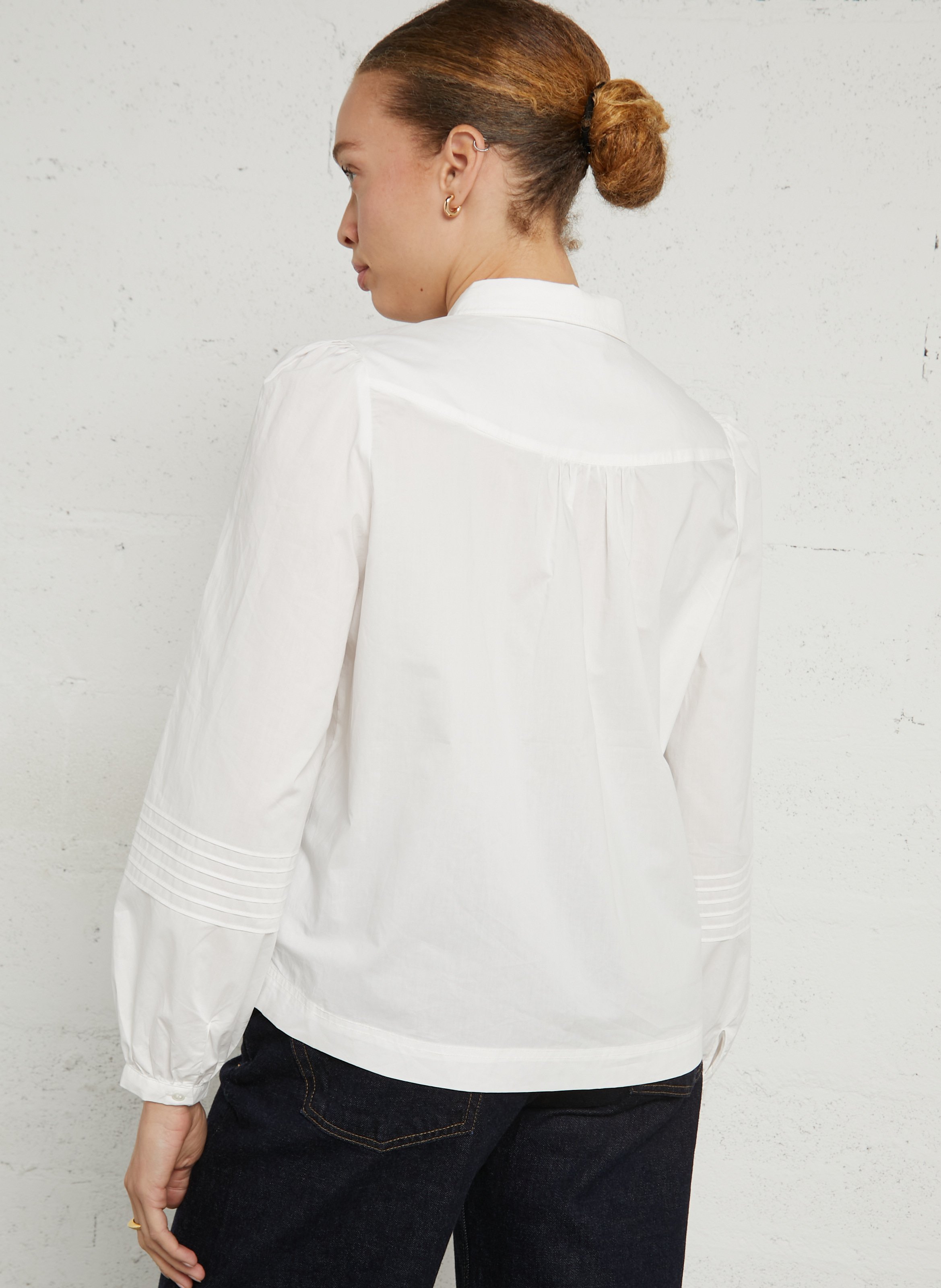 Gerade Baumwoll-Bluse mit klassischem Kragen JC SOPHIE Weiss