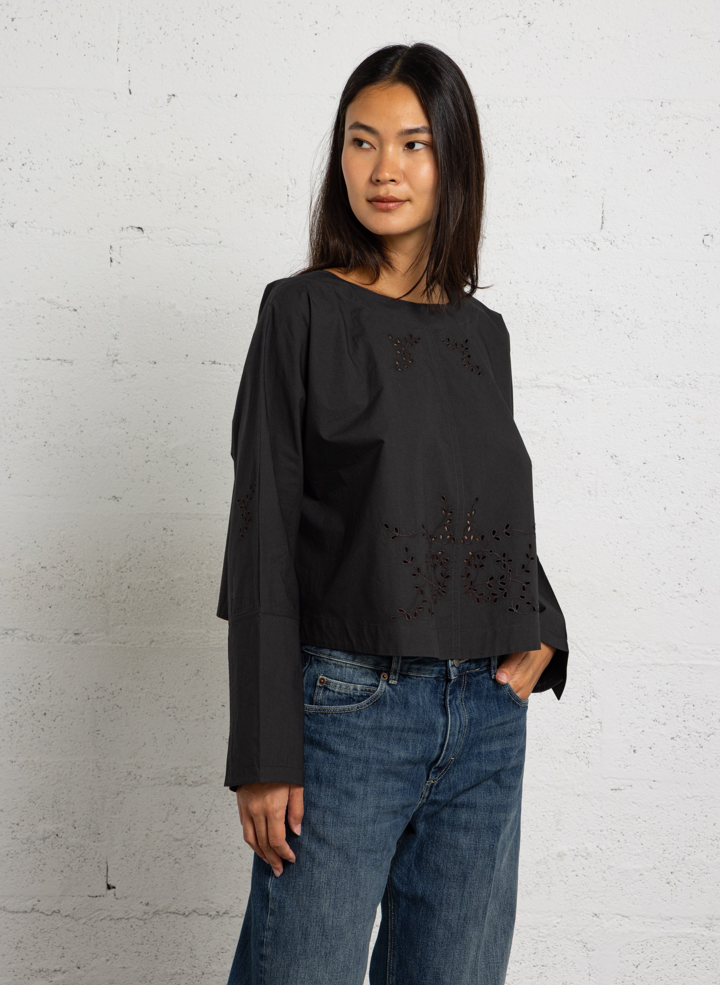 Top ample à broderie anglaise en coton SOEUR Gris