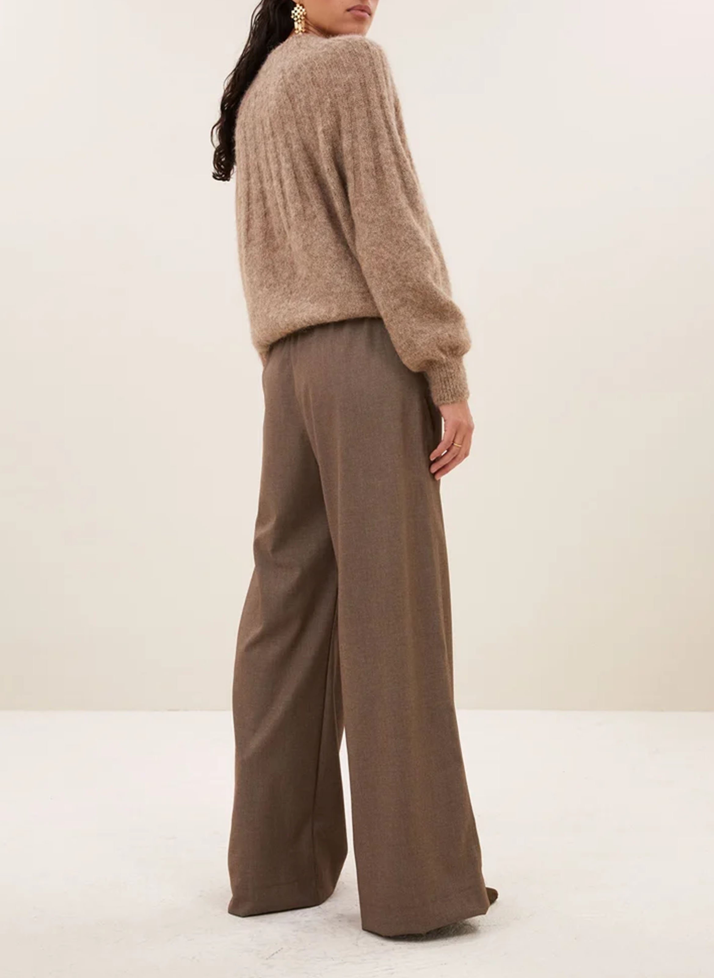 Pantalon large uni taille haute BY BAR Marron