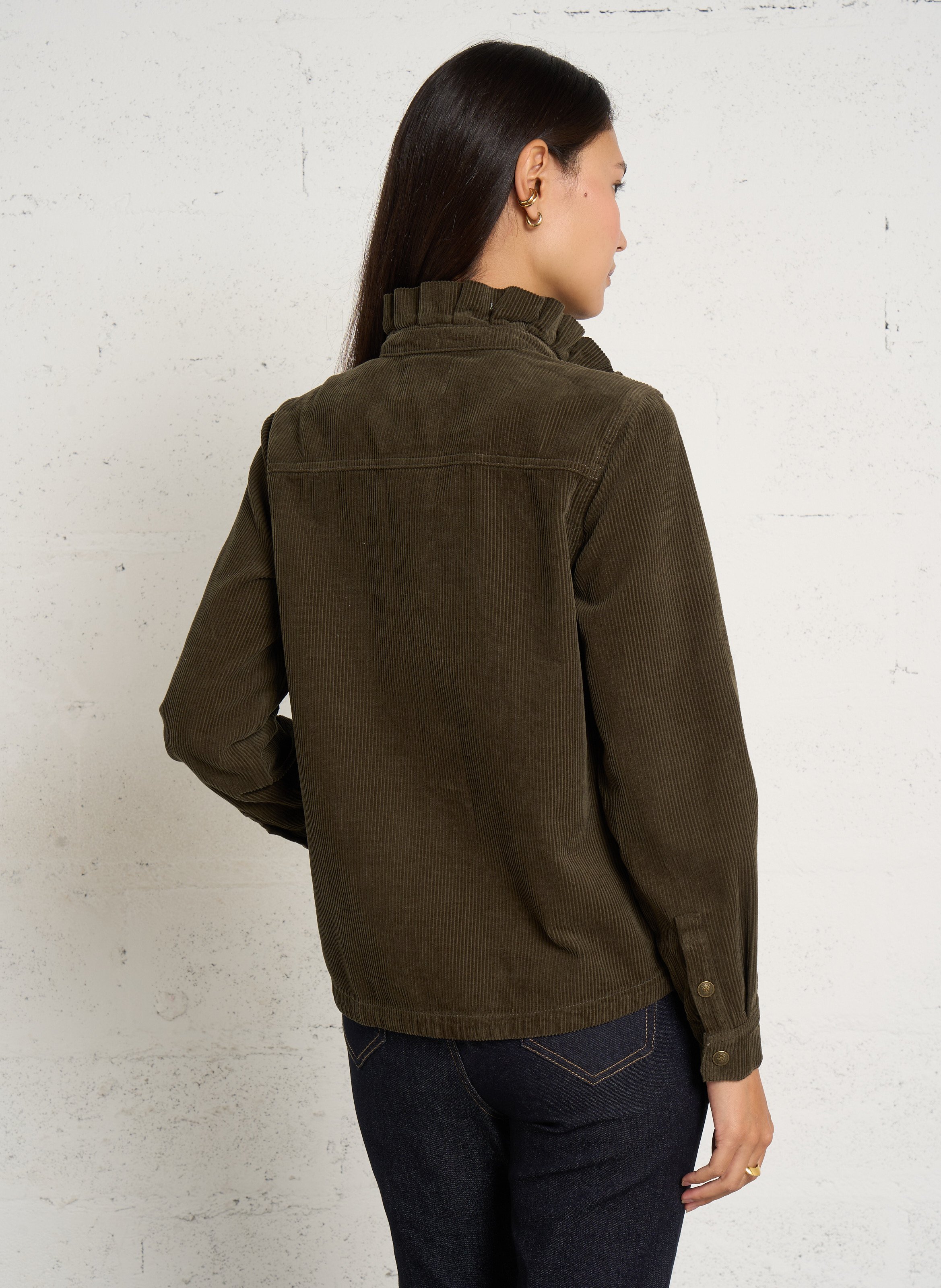 Einfarbiges geripptes Baumwollbluse MAISON 123 Khaki