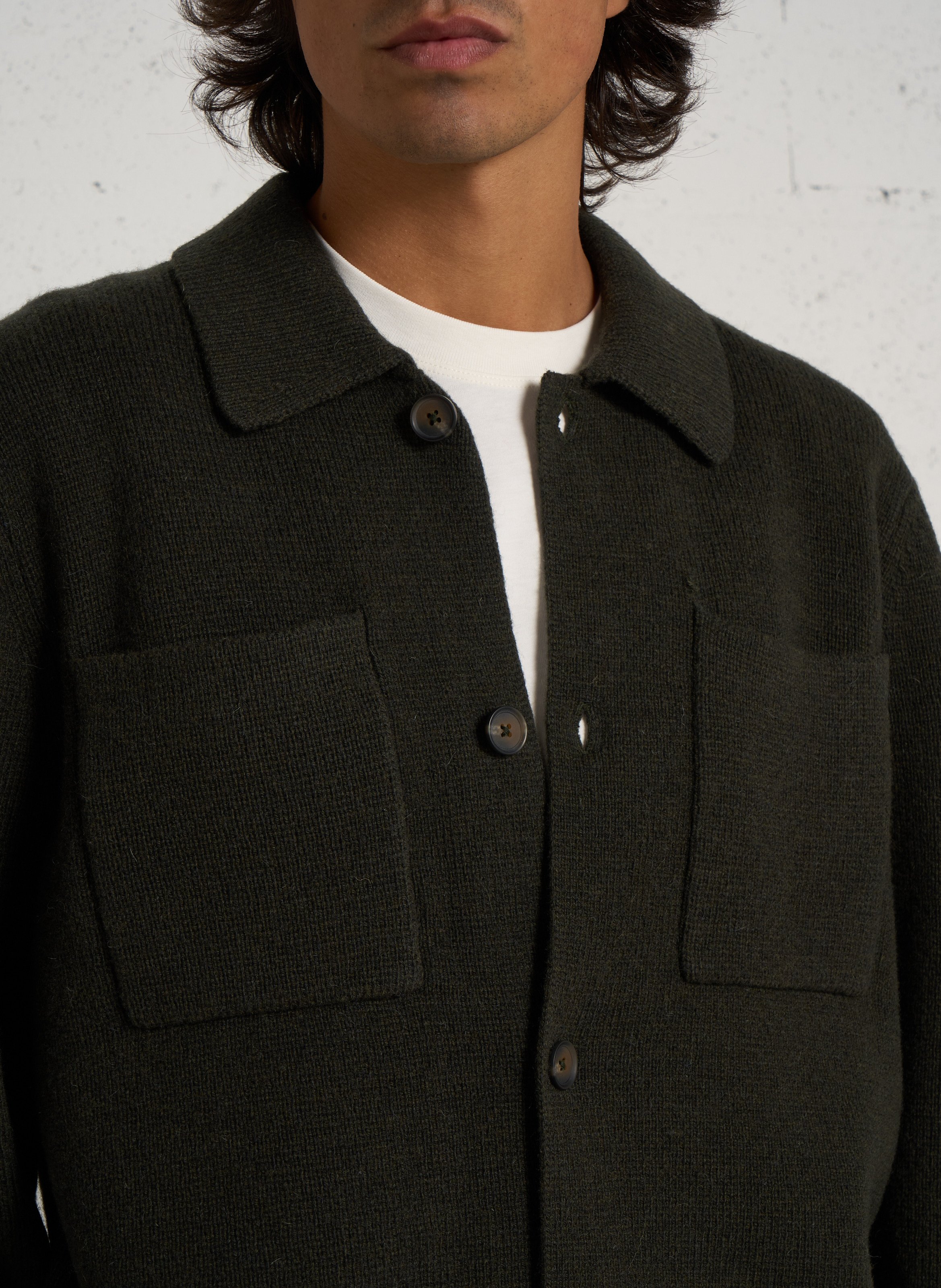 Pull uni à col polo en laine  LES DEUX Vert